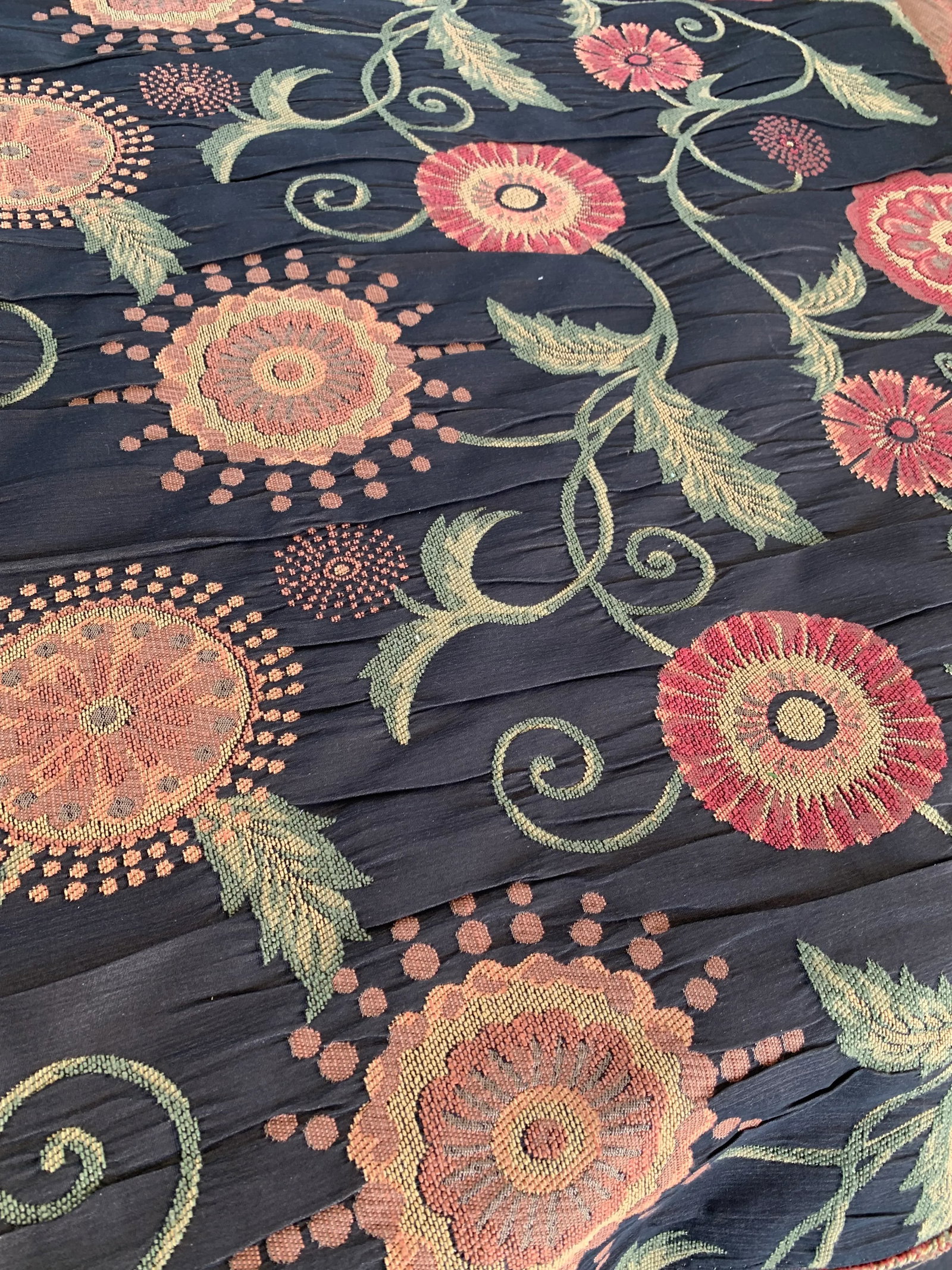 Vintage Black Floral Jaquard Upholstery Fabric- 11 yards - 11