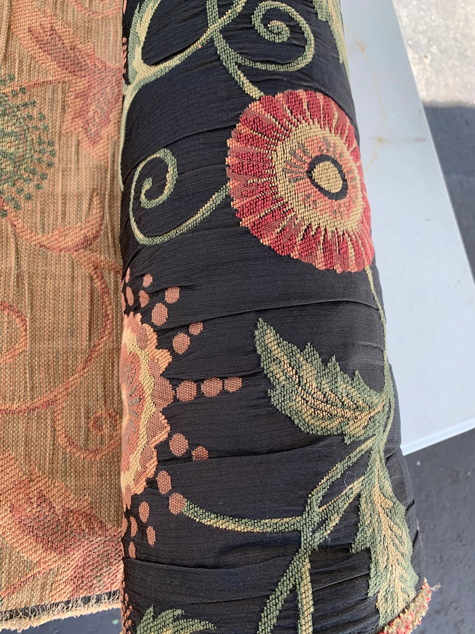 Vintage Black Floral Jaquard Upholstery Fabric- 11 yards - 2