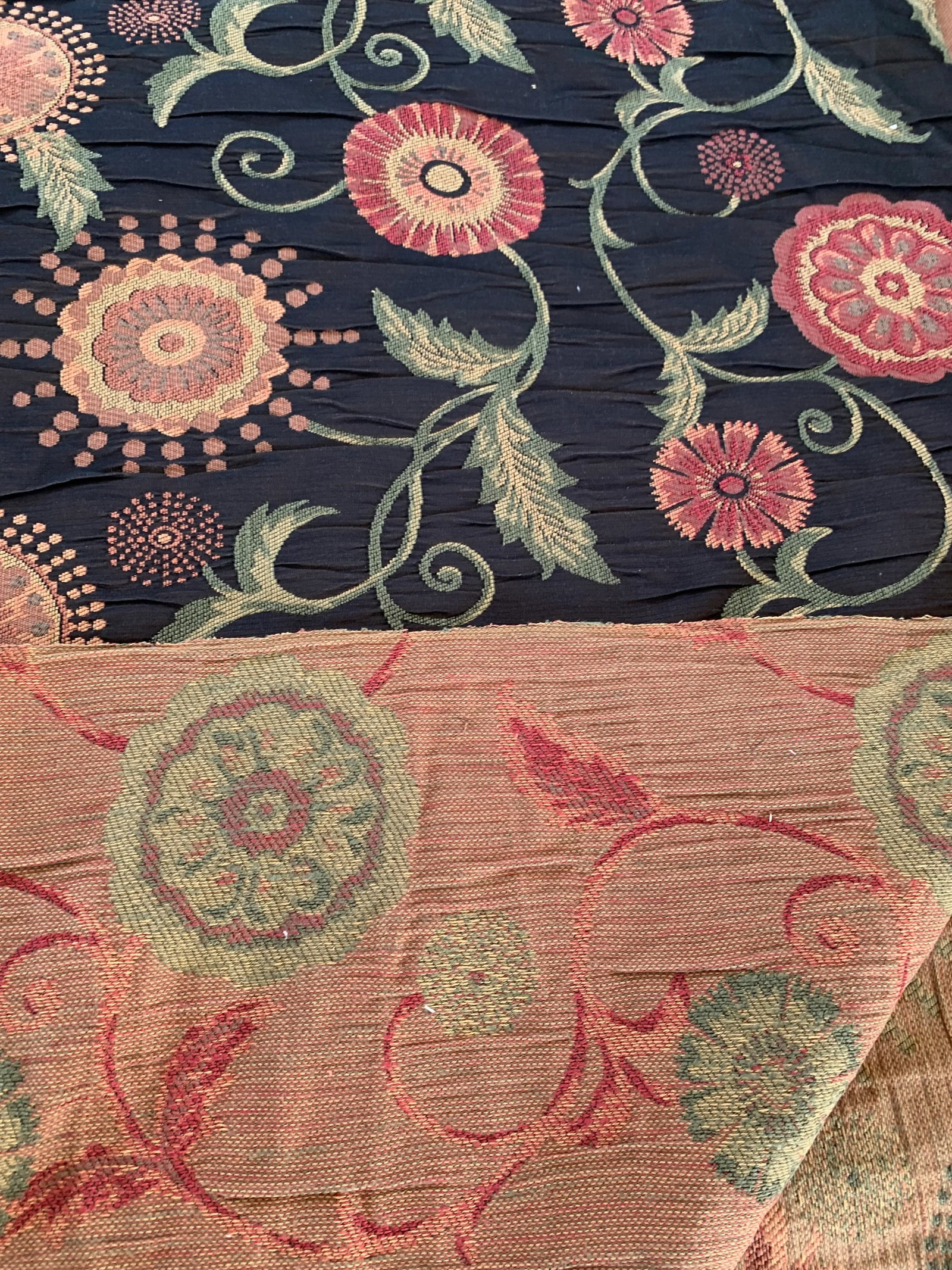 Vintage Black Floral Jaquard Upholstery Fabric- 11 yards - 3