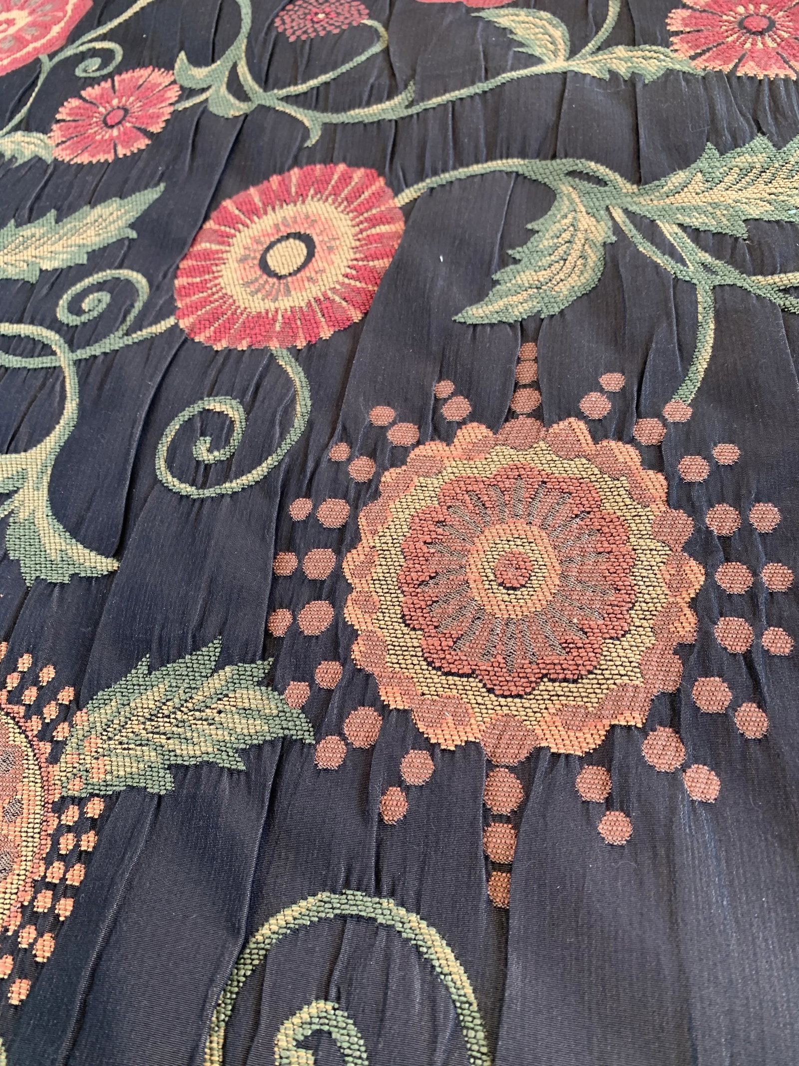 Vintage Black Floral Jaquard Upholstery Fabric- 11 yards - 4