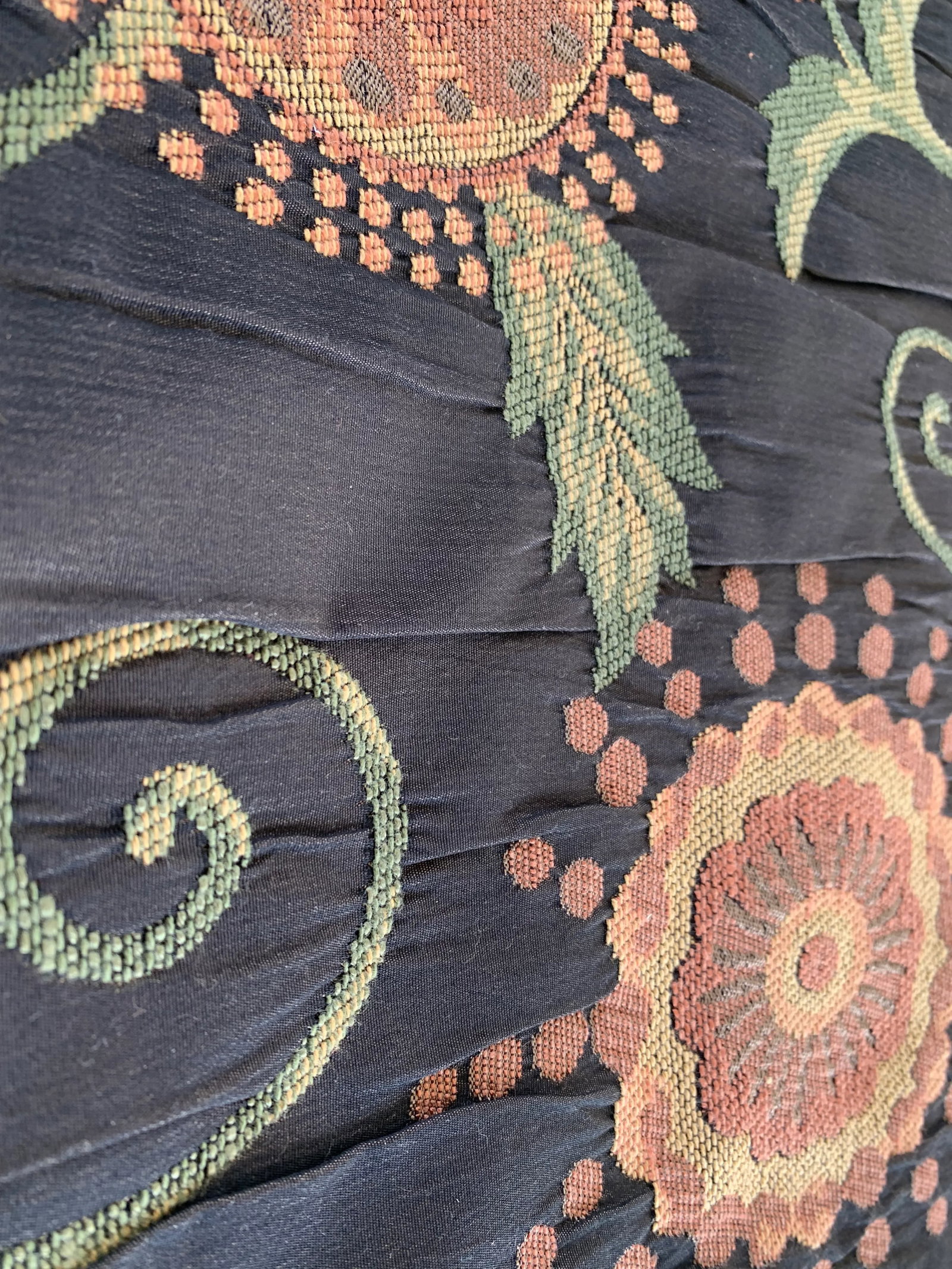 Vintage Black Floral Jaquard Upholstery Fabric- 11 yards - 5