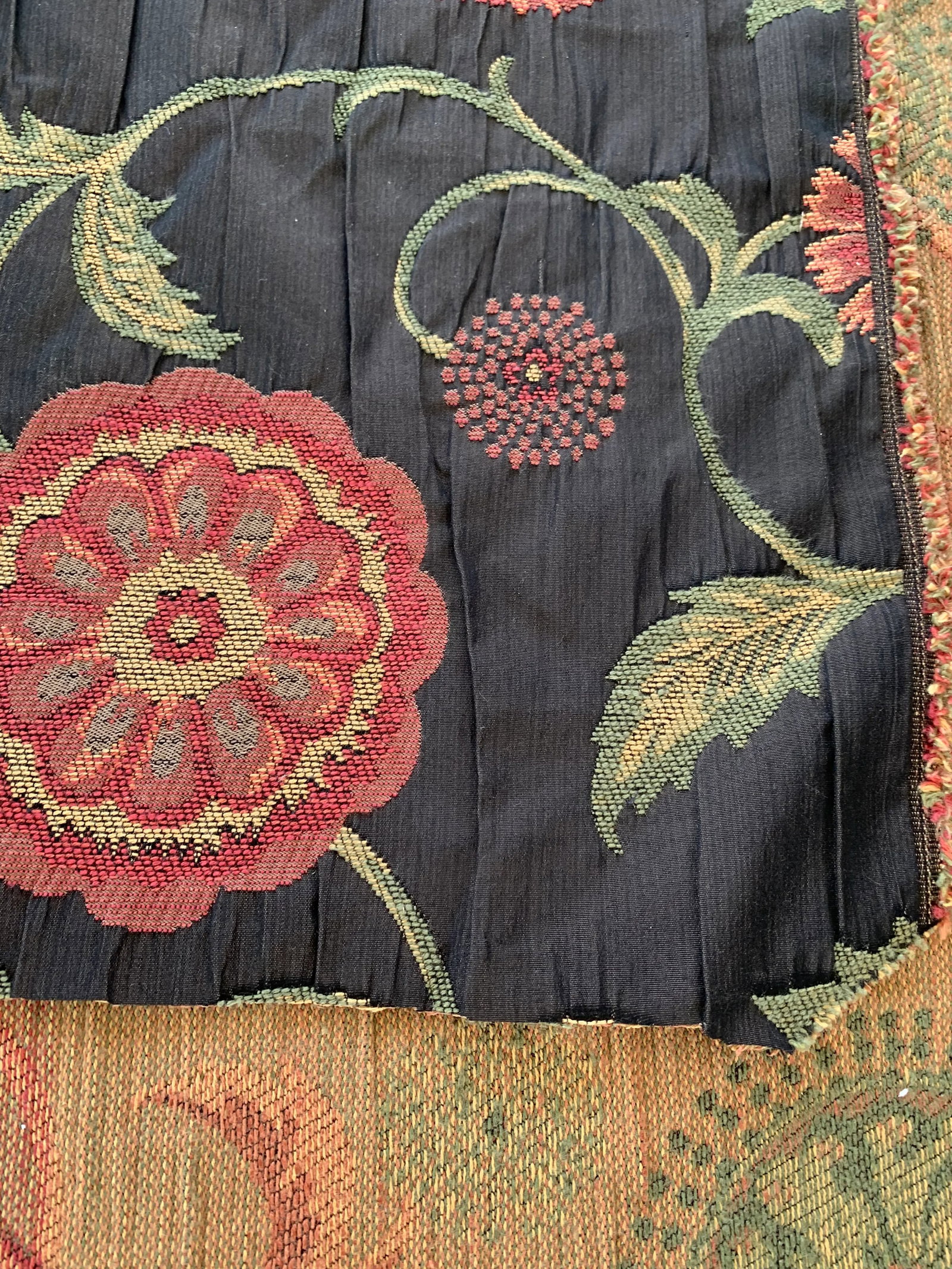 Vintage Black Floral Jaquard Upholstery Fabric- 11 yards - 9