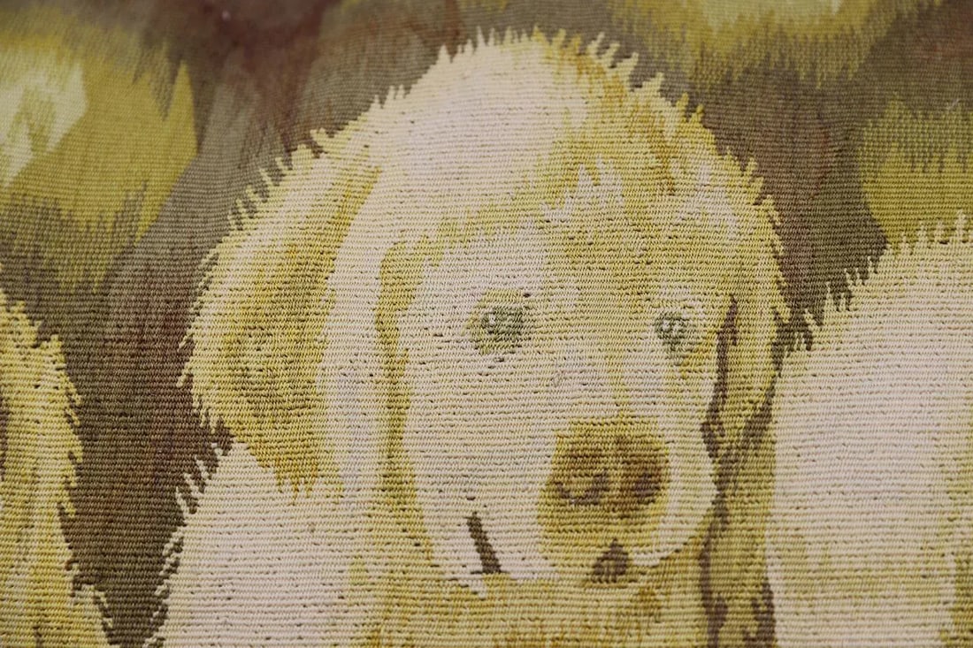 2000s Hand Woven Silk End Pillow With Three Retriever Puppies - 6