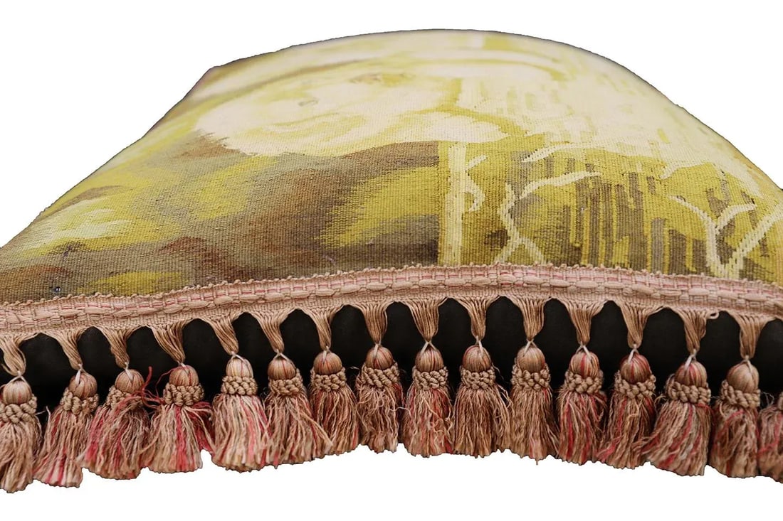 2000s Hand Woven Silk End Pillow With Three Retriever Puppies - 8