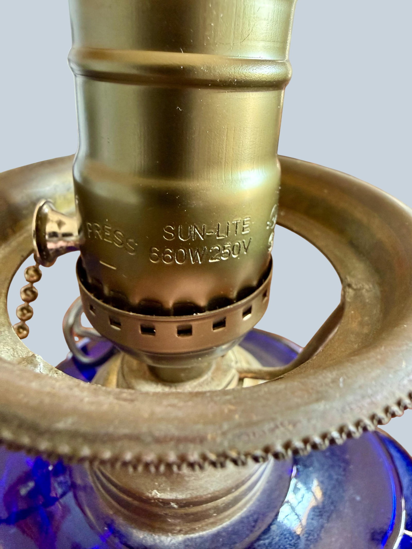 Late 19th Century Pair Cobalt Blue Coolidge Drape Oil Lamps-Converted Electric-Victorian Table - 9