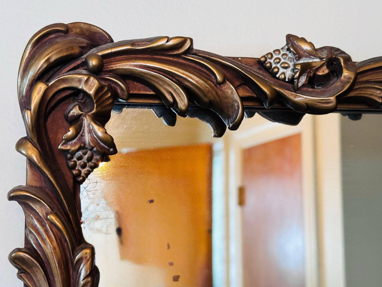 Vintage 1950s Ornate Gold Baroque Style Wall Mirror Attr. Howard Elliot - 5