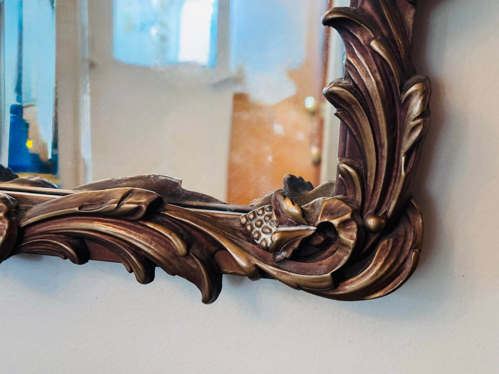 Vintage 1950s Ornate Gold Baroque Style Wall Mirror Attr. Howard Elliot - 6