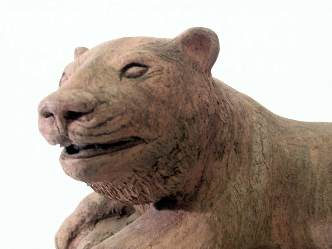 Antique Terracotta Sculpture Statue Figure of a Feline / Lioness - 5