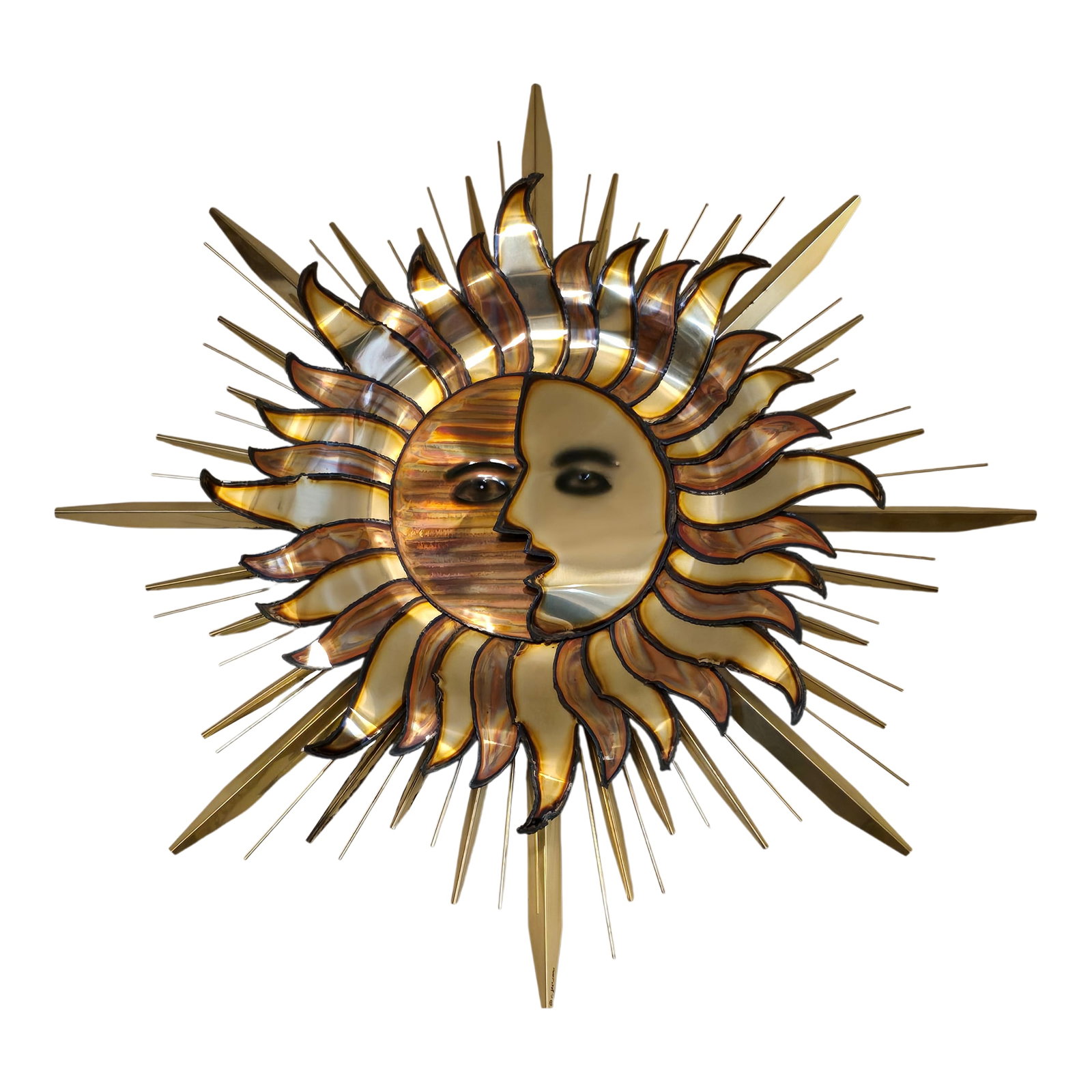 Vintage MCM Brutalist Metall Brass Wall Sculpture by Curtis Jere "Sun and Moon" (1 of 8)
