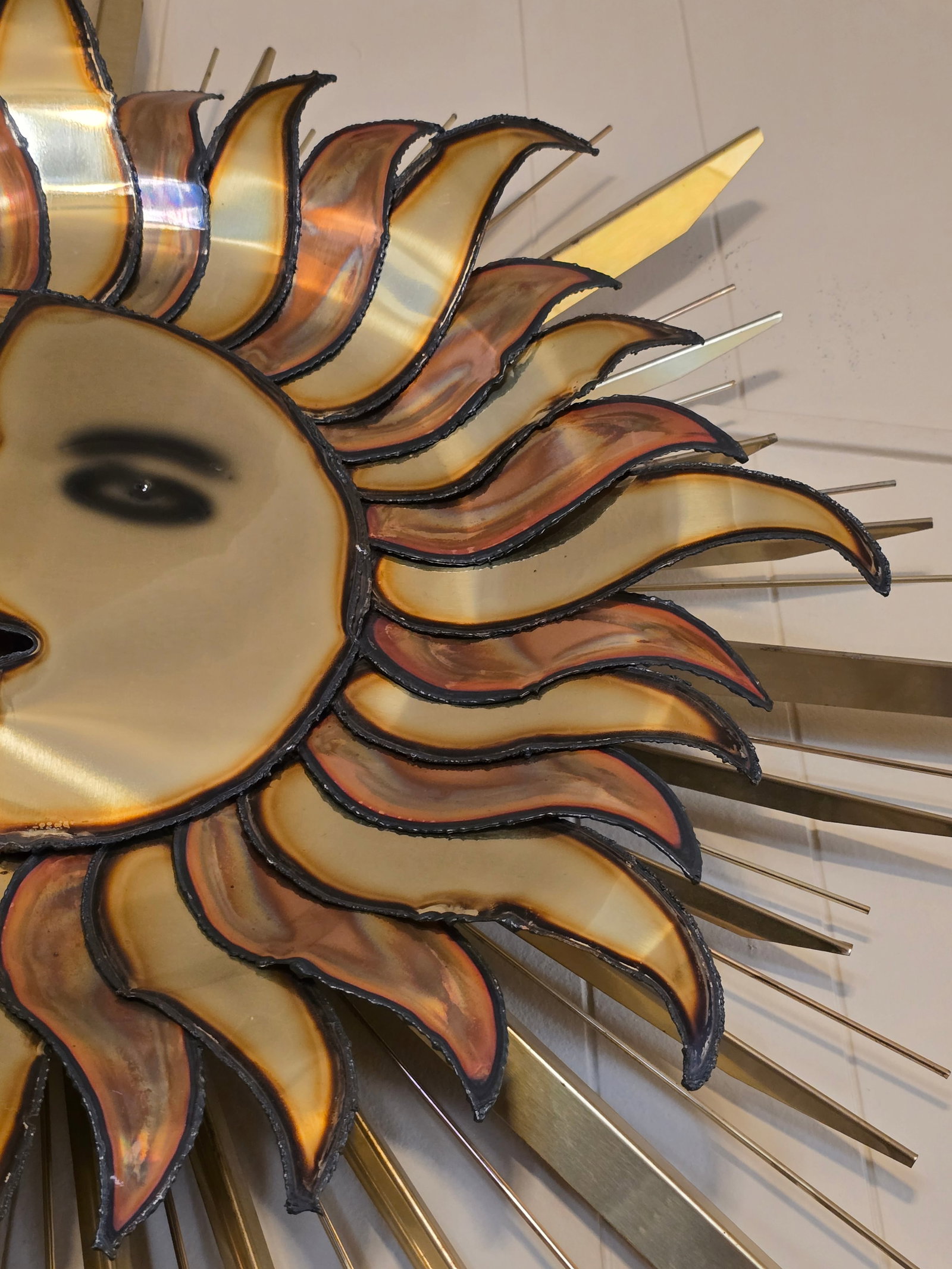 Vintage MCM Brutalist Metall Brass Wall Sculpture by Curtis Jere "Sun and Moon" - 3