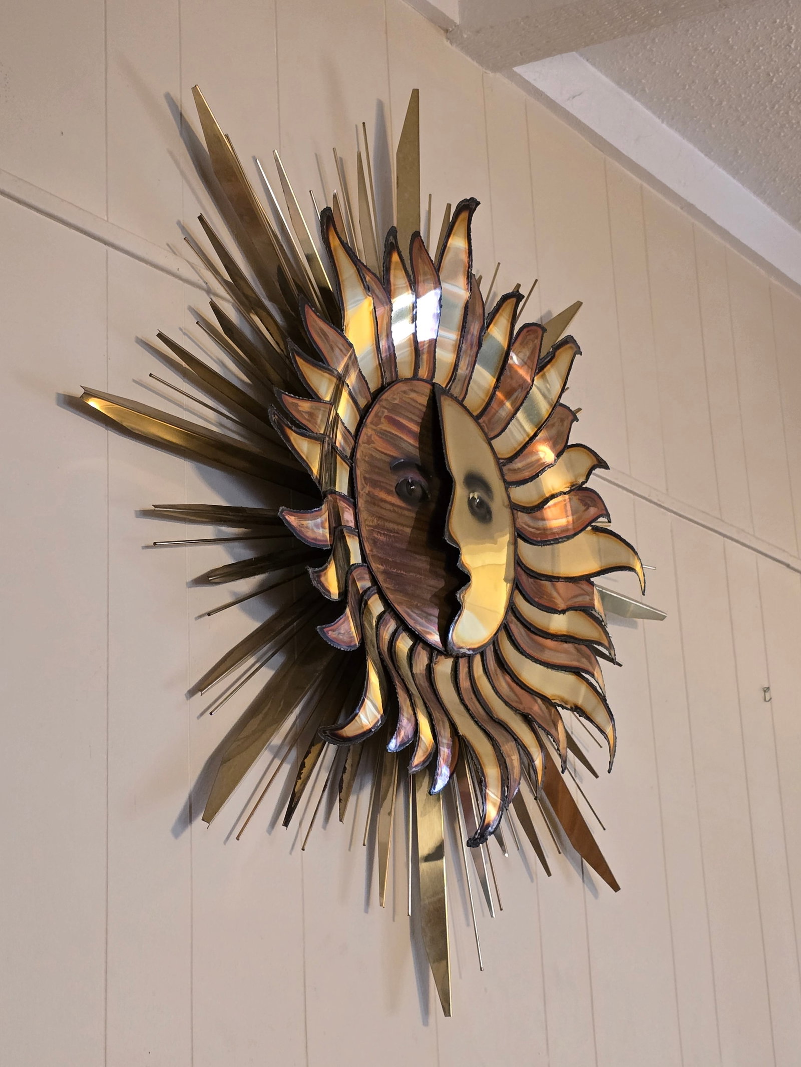 Vintage MCM Brutalist Metall Brass Wall Sculpture by Curtis Jere "Sun and Moon" - 7