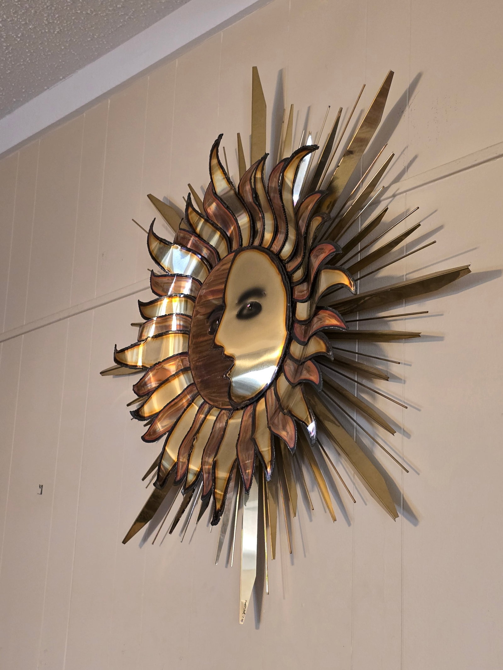 Vintage MCM Brutalist Metall Brass Wall Sculpture by Curtis Jere "Sun and Moon" - 8