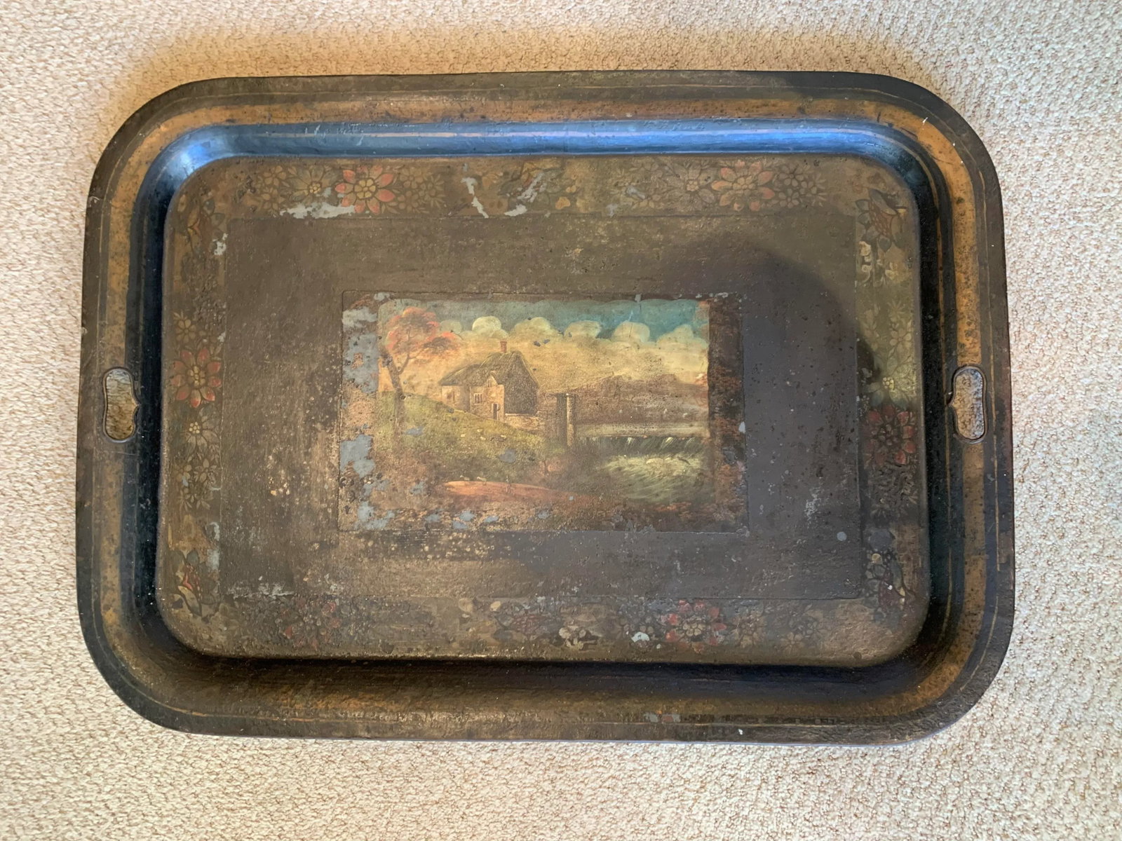 Late 19th Century Antique English Chinoiserie Metal Tray - 7