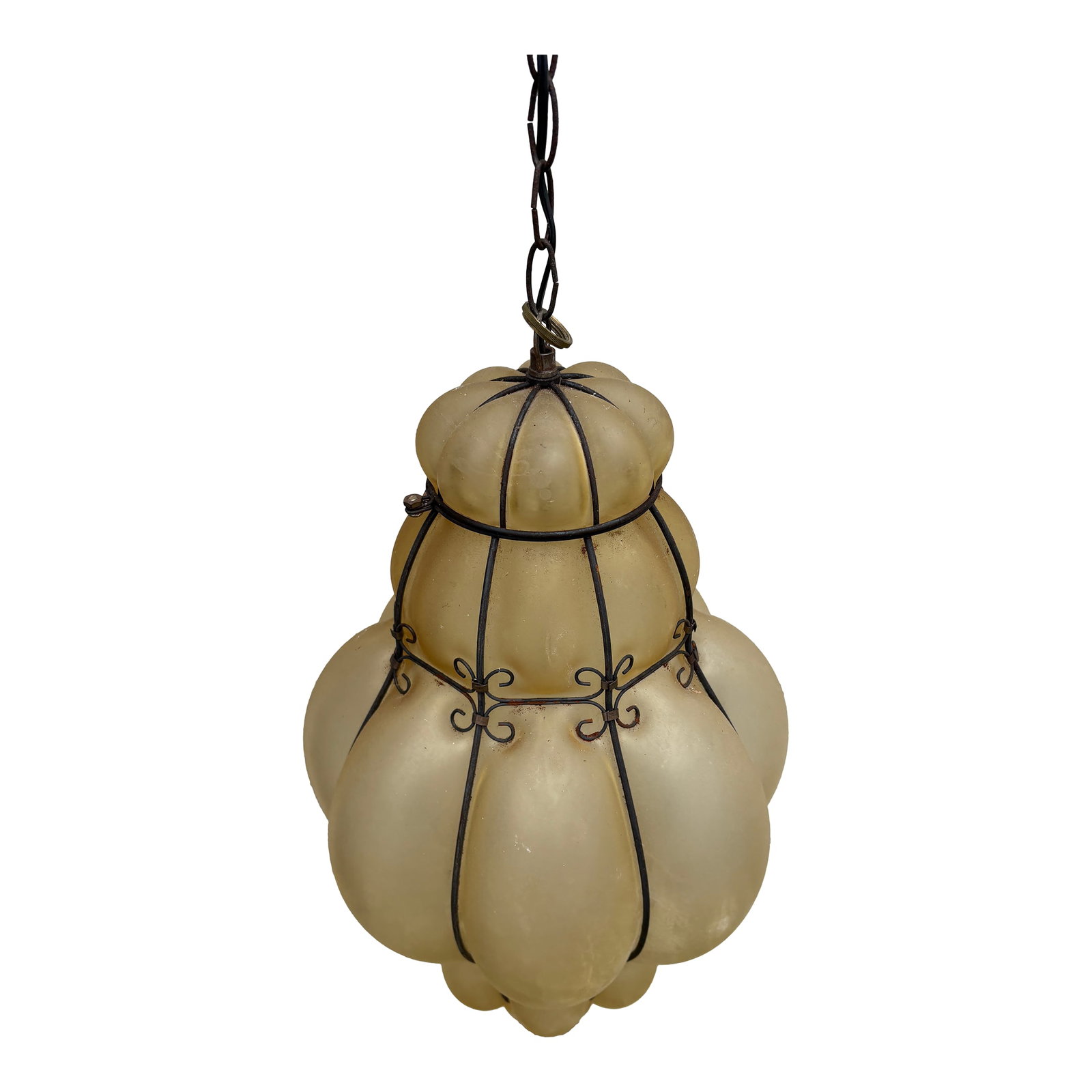 Vintage Italian Style Chandelier Blown Murano Glass Venetian Lantern: Blown Original Murano Glass Venetian lantern burnt orange beige in color, Italian vintage style chandelier. Originally purchased in Charolles - a commune in the region of Bourgogne-Franche-Comte in