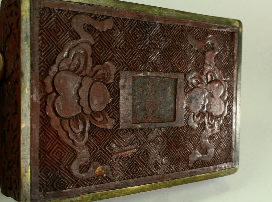 1800s Chinese Carved Domestic Scene Motif Dark Red Cinnabar Box - 12