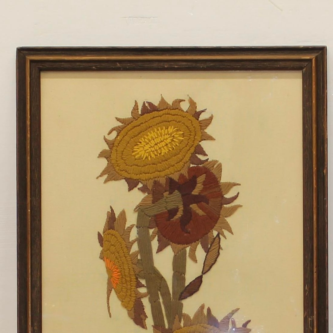 Long 1970s Framed Wall Art | Embroidered Sunflowers - 5