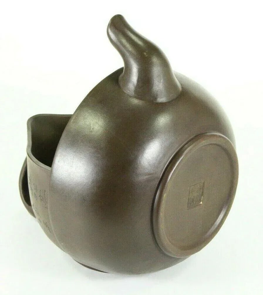 Antique Chinese Yixing Tea Pot & Warmer Brown / Purple Clay Pottery - 10