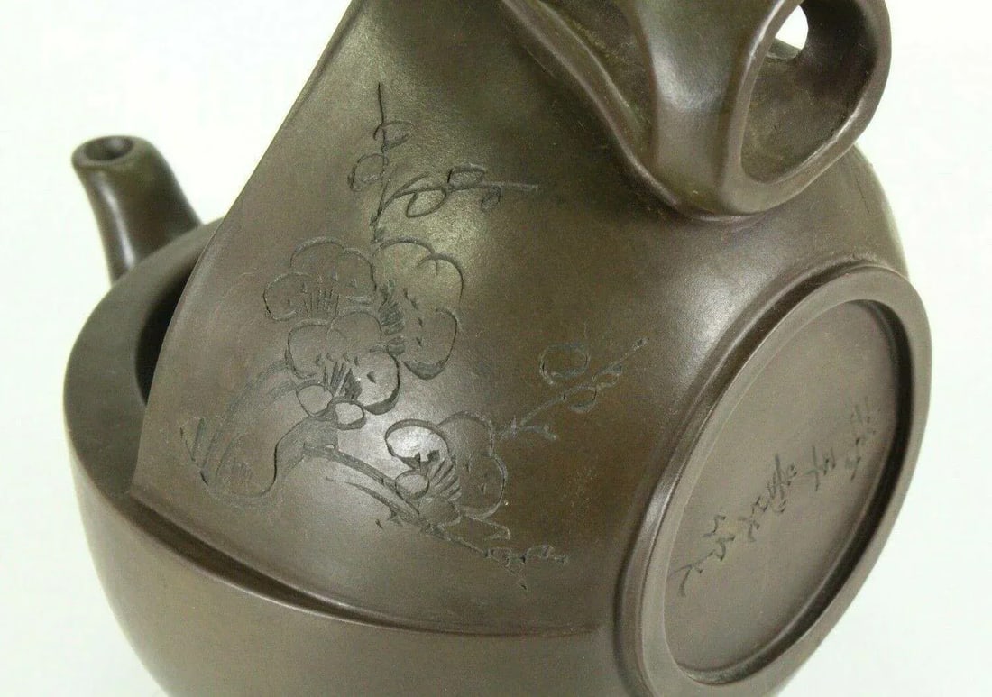 Antique Chinese Yixing Tea Pot & Warmer Brown / Purple Clay Pottery - 5