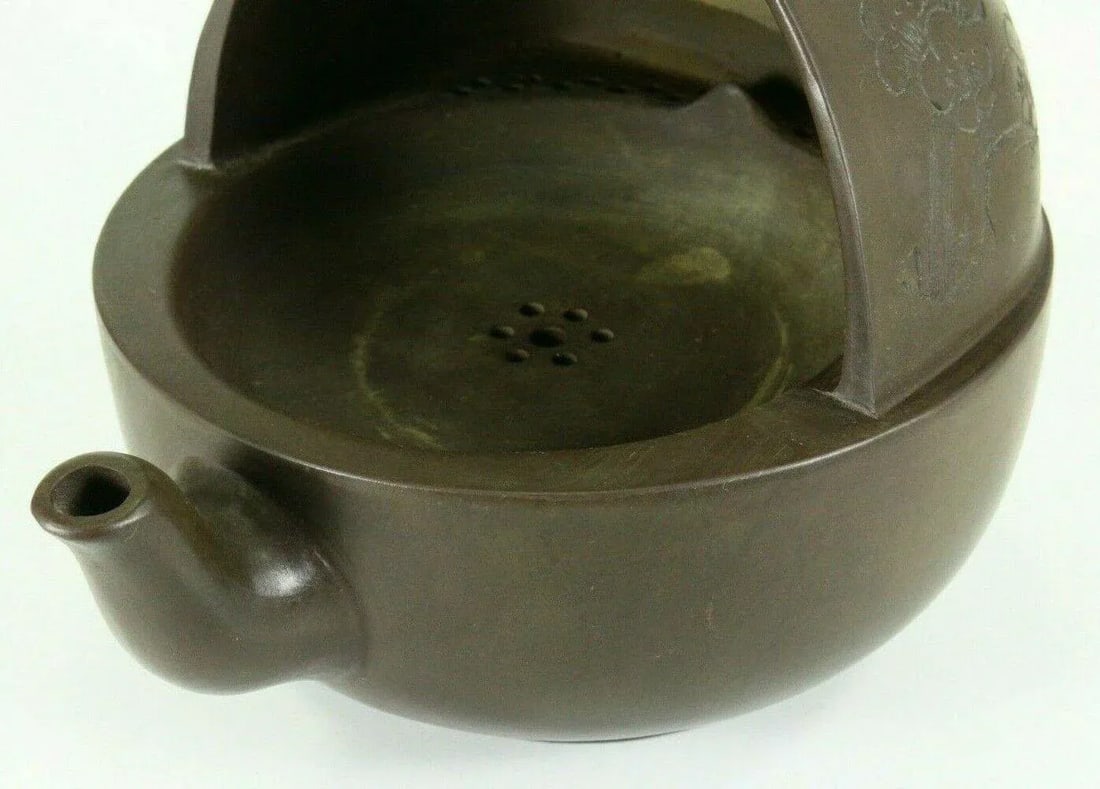 Antique Chinese Yixing Tea Pot & Warmer Brown / Purple Clay Pottery - 8