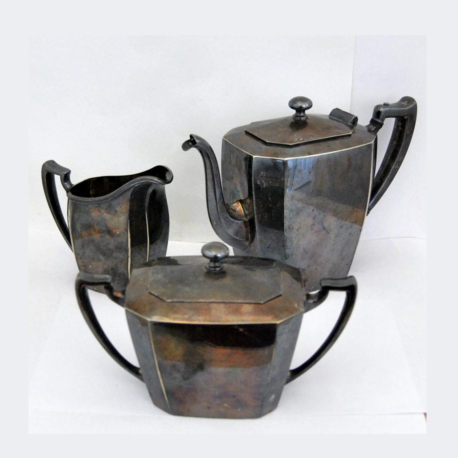 Antique Original Van Bergh Co Silverplate Tea Set- Set of 3 - 4