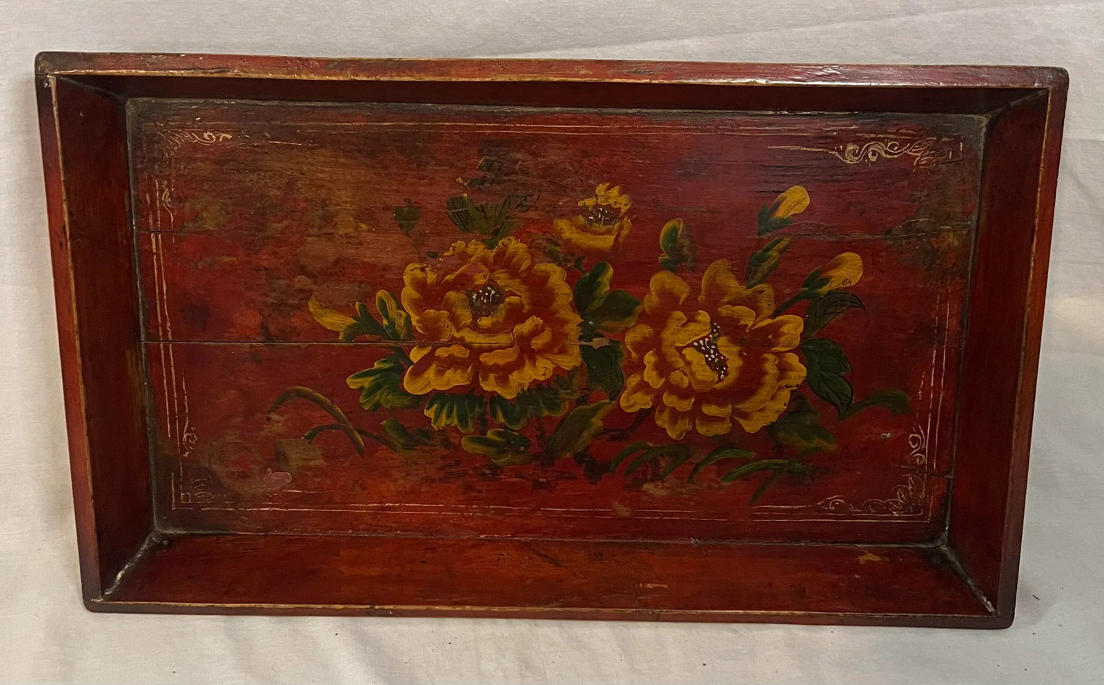 Mid 20th Century Chinese Table Tray With Painted Floral Accents - 4