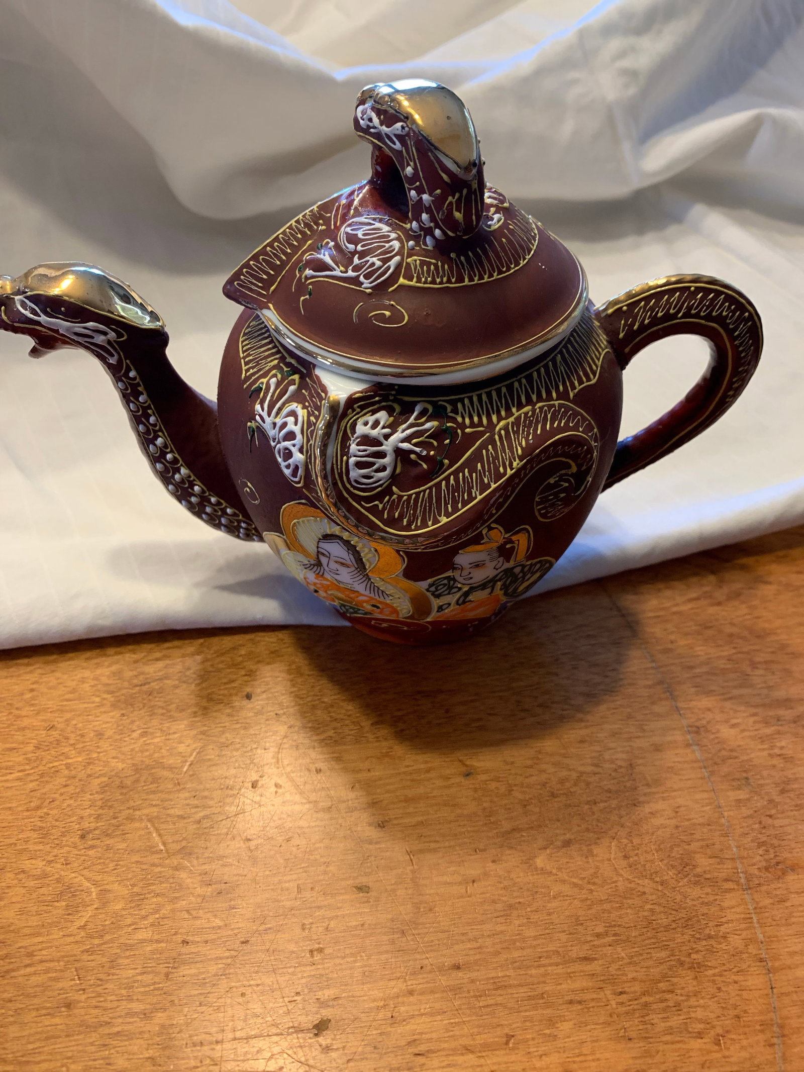 Mid 20th Century Japanese Dragonware Moriage Tea Set Kutani Lithophane Serves 8 - 11