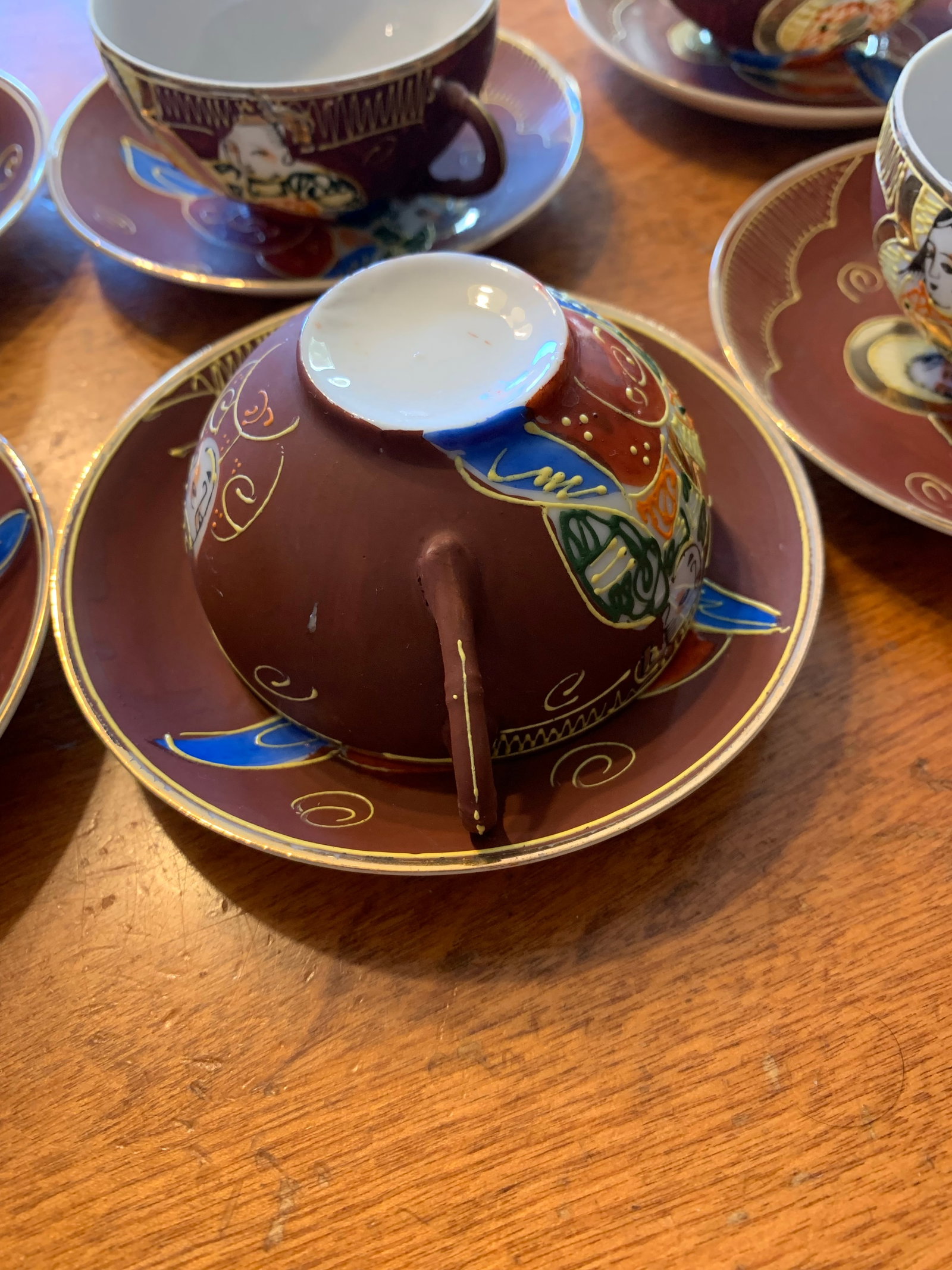 Mid 20th Century Japanese Dragonware Moriage Tea Set Kutani Lithophane Serves 8 - 2