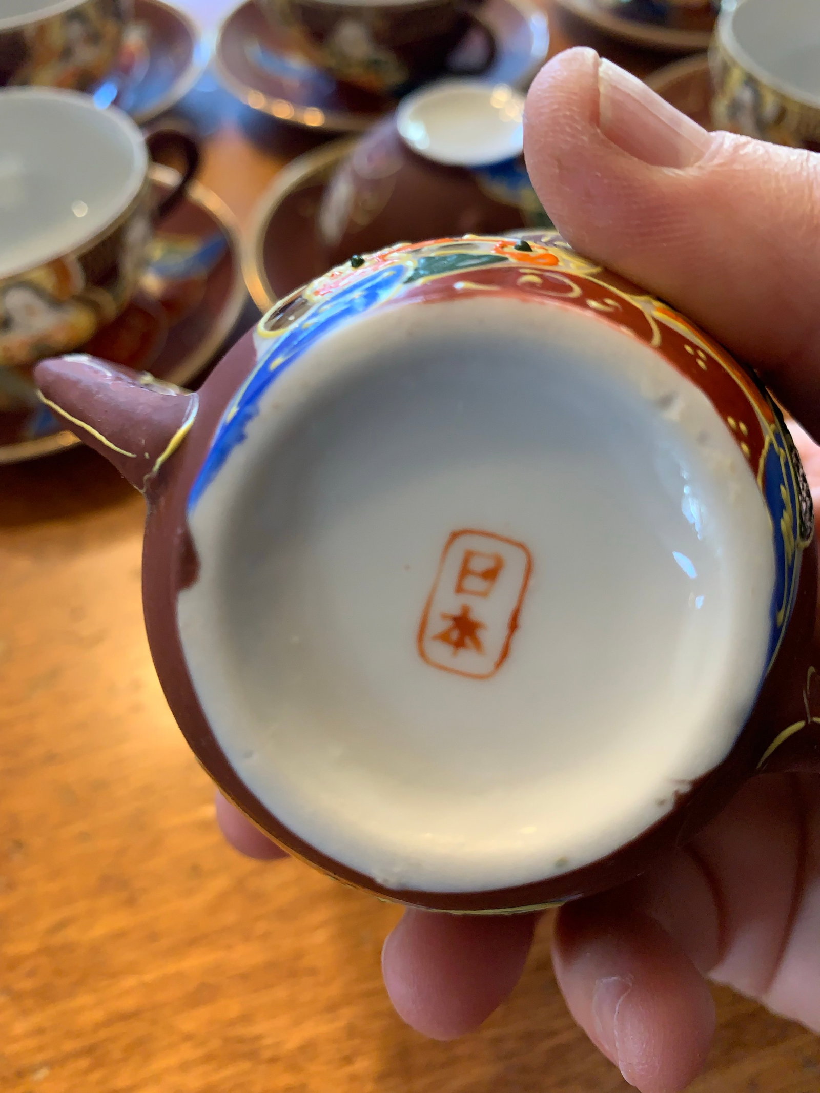 Mid 20th Century Japanese Dragonware Moriage Tea Set Kutani Lithophane Serves 8 - 4