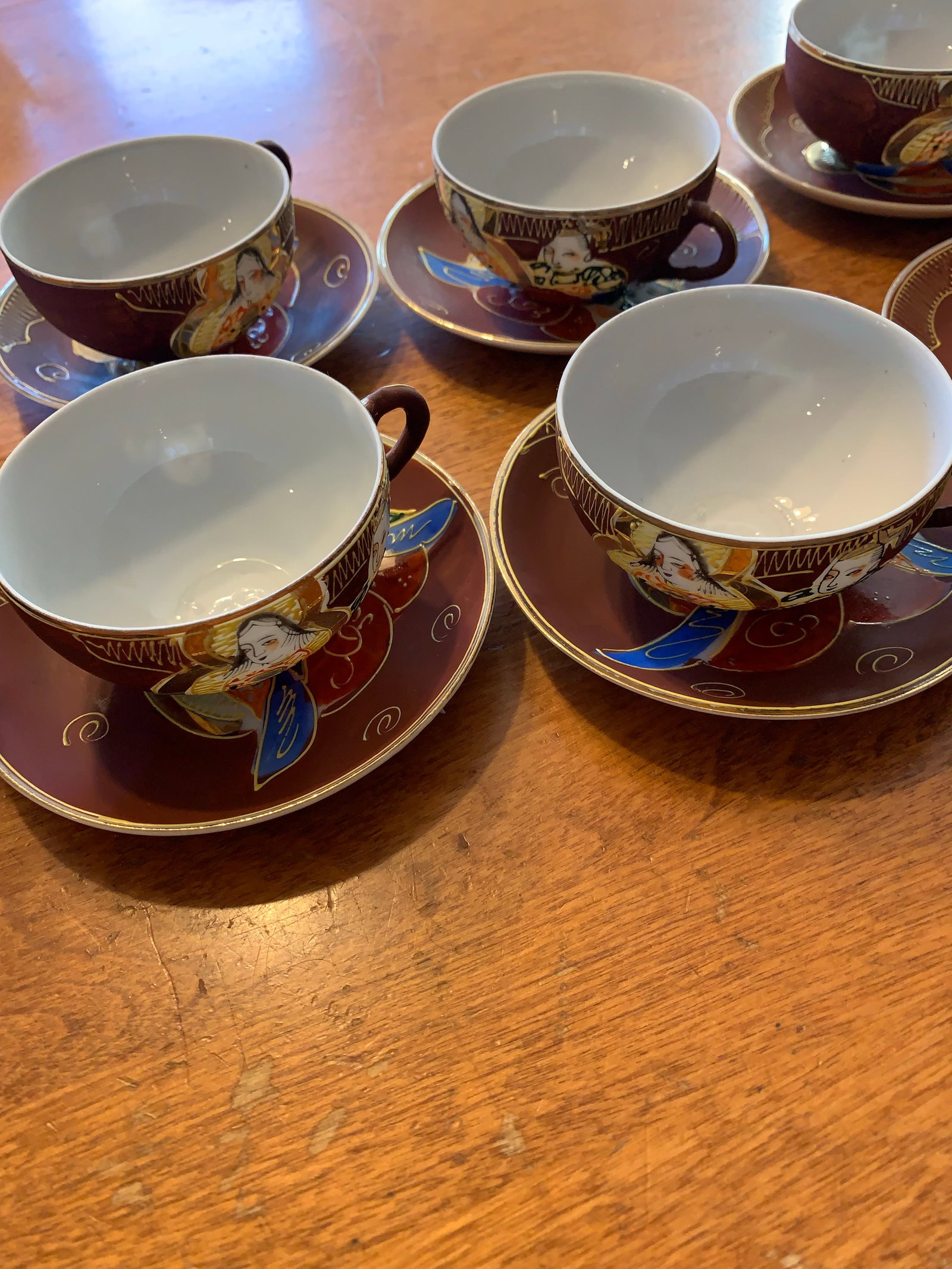 Mid 20th Century Japanese Dragonware Moriage Tea Set Kutani Lithophane Serves 8 - 6