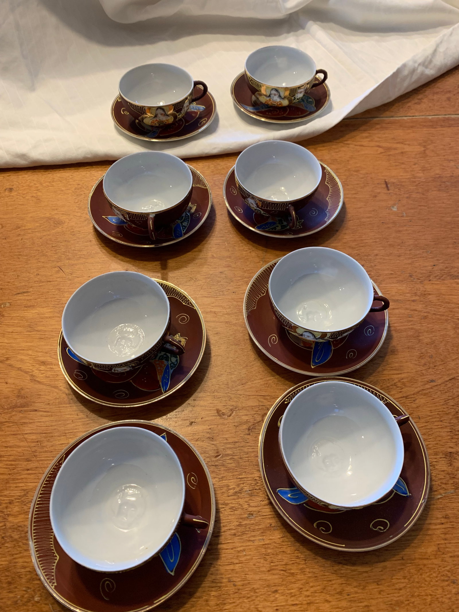 Mid 20th Century Japanese Dragonware Moriage Tea Set Kutani Lithophane Serves 8 - 9