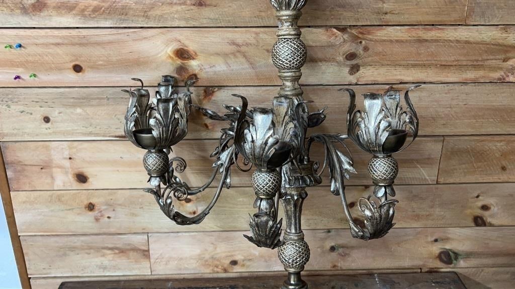 Large Vintage Ornate Metal Wall Candelabra, European Hollywood Regency Style - 2