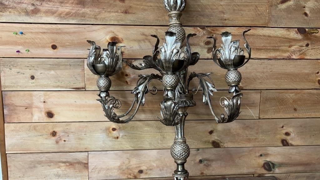 Large Vintage Ornate Metal Wall Candelabra, European Hollywood Regency Style - 3