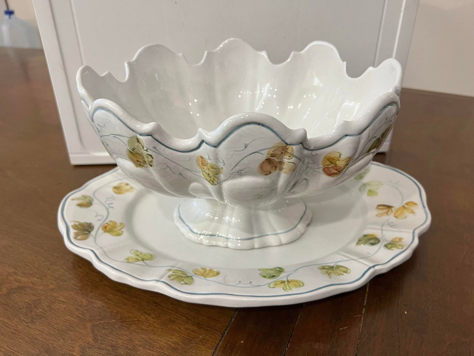 Vintage Italian Ceramic Footed Punch Bowl & Platter -2pc - 3