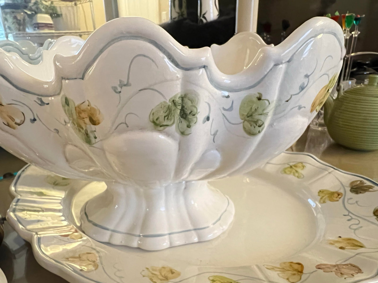 Vintage Italian Ceramic Footed Punch Bowl & Platter -2pc - 4