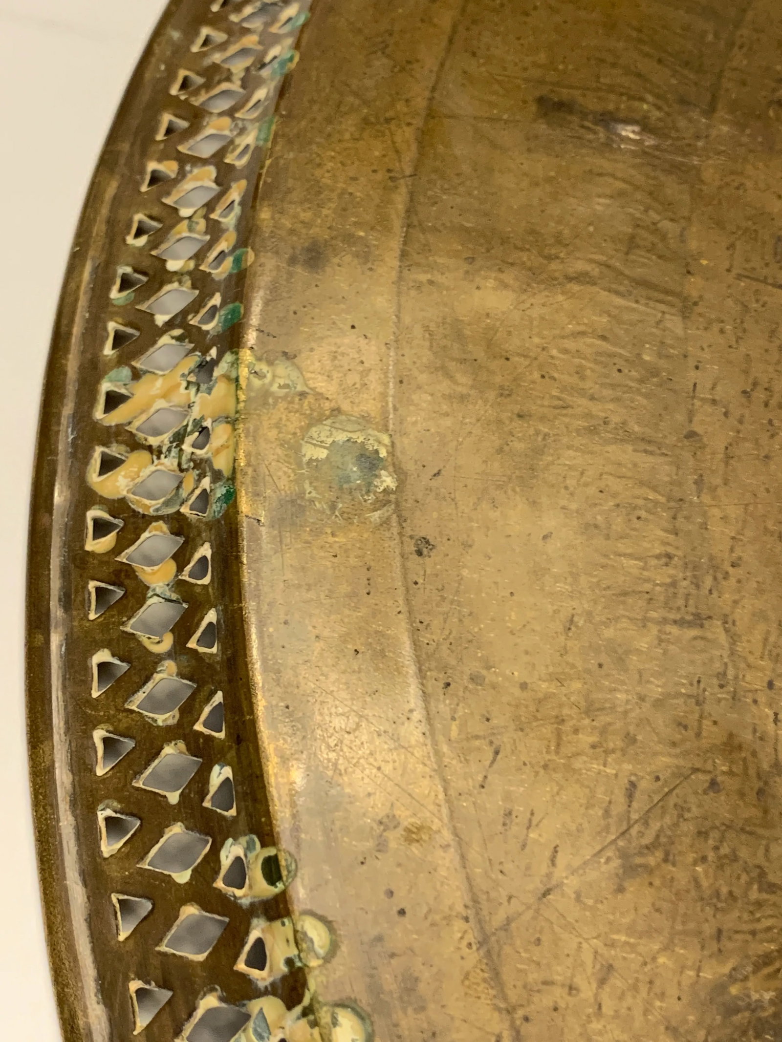Antique 23" Round Brass Tray With Arabic Calligraphy Writing - 11