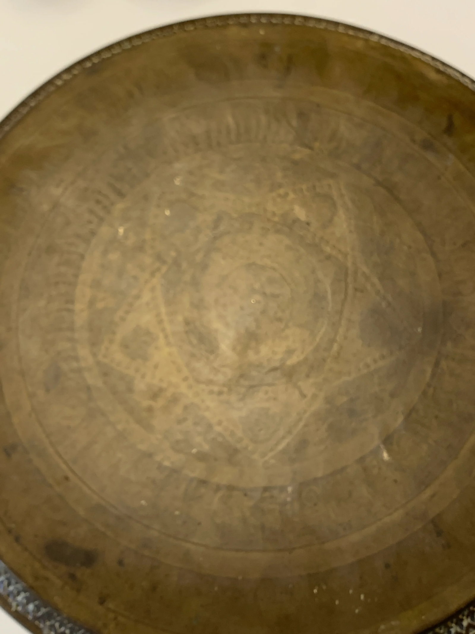 Antique 23" Round Brass Tray With Arabic Calligraphy Writing - 8