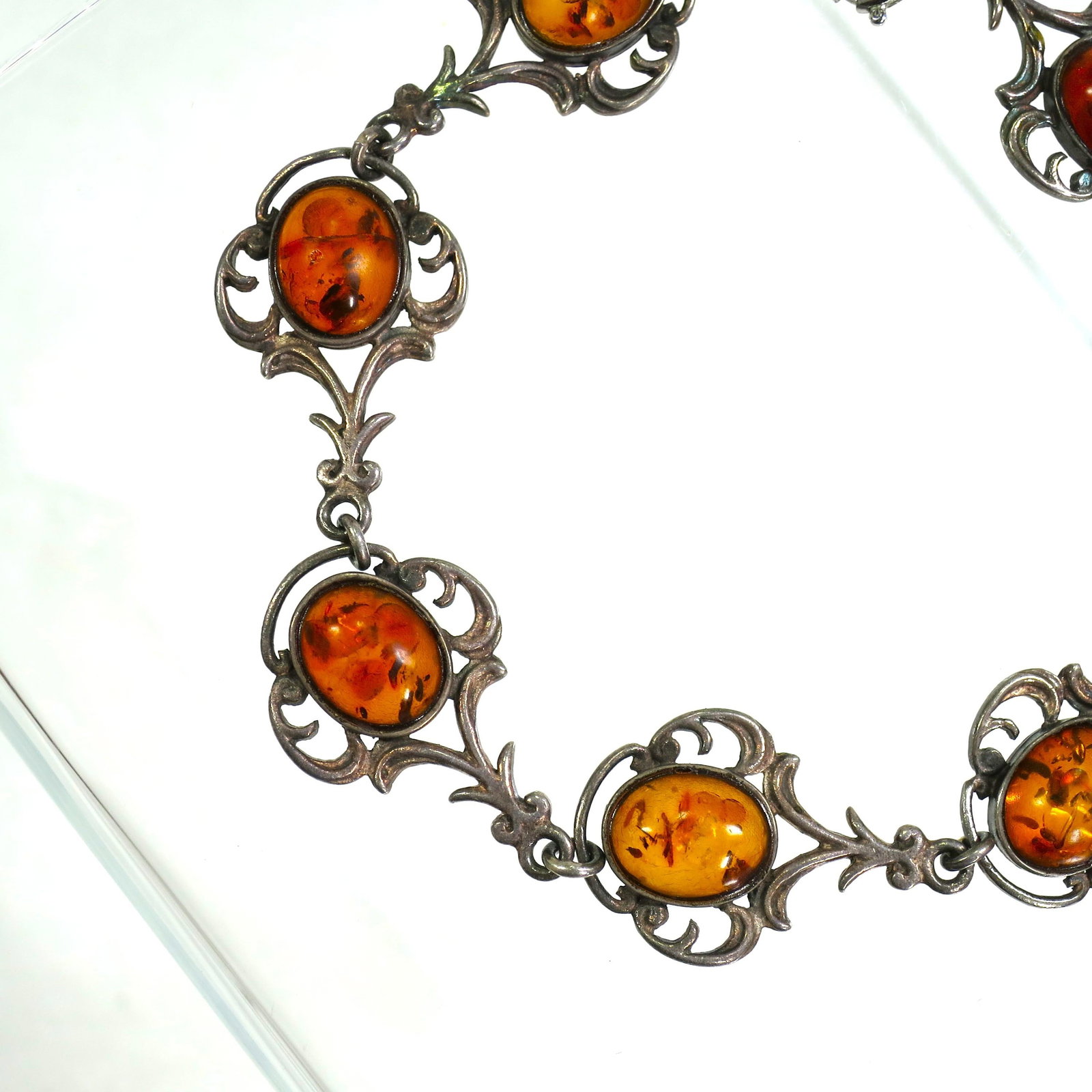 Antique Edwardian Sterling Amber Bracelet 1900s - 2