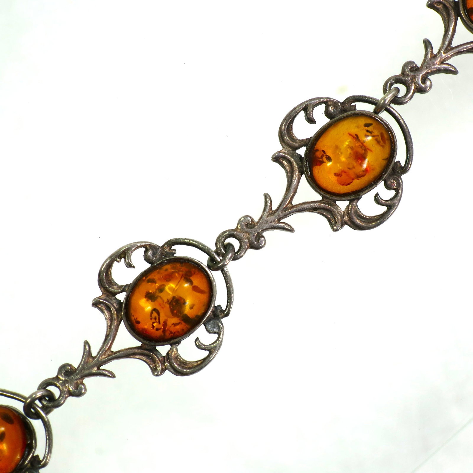 Antique Edwardian Sterling Amber Bracelet 1900s - 6