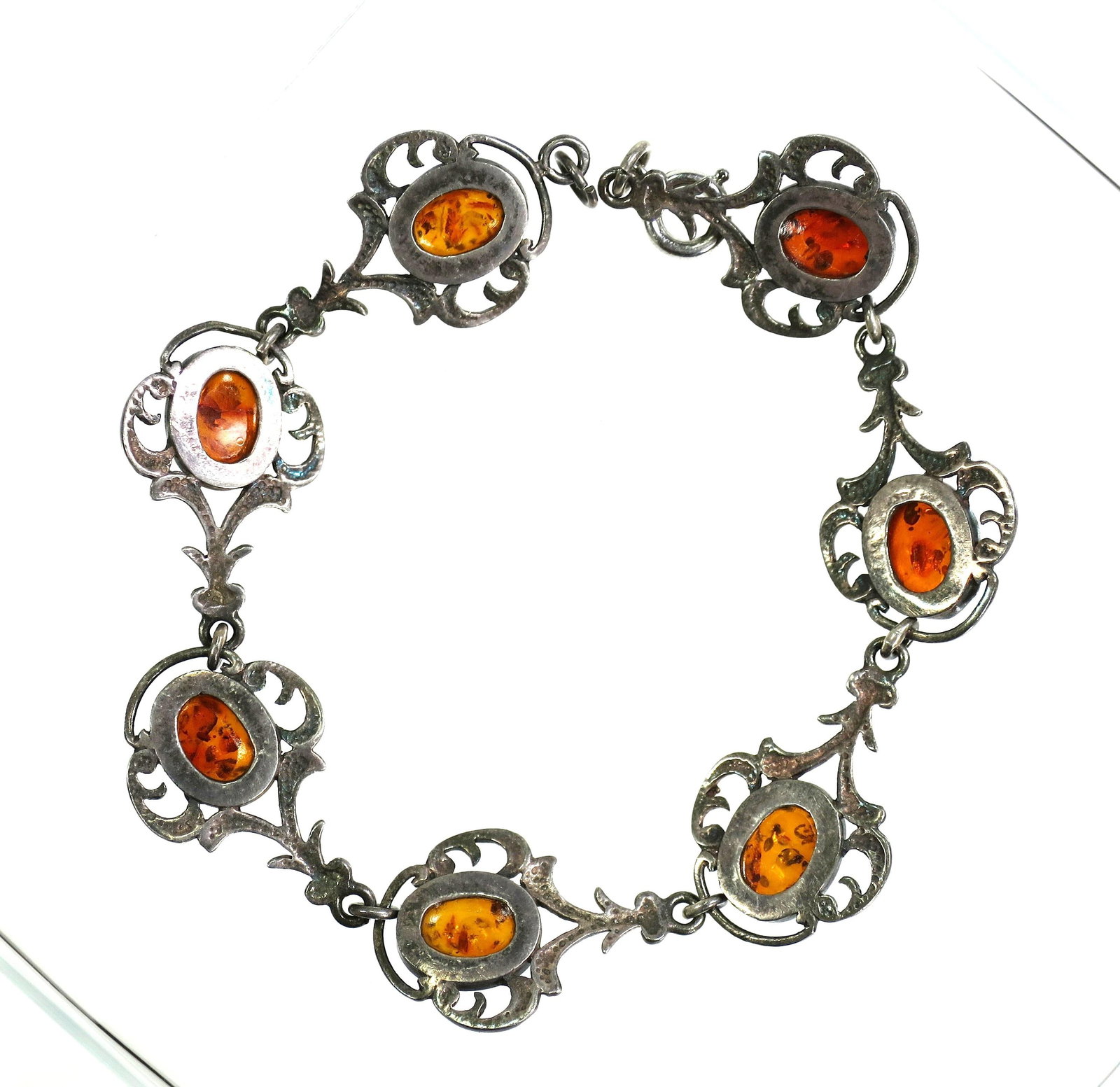 Antique Edwardian Sterling Amber Bracelet 1900s - 7