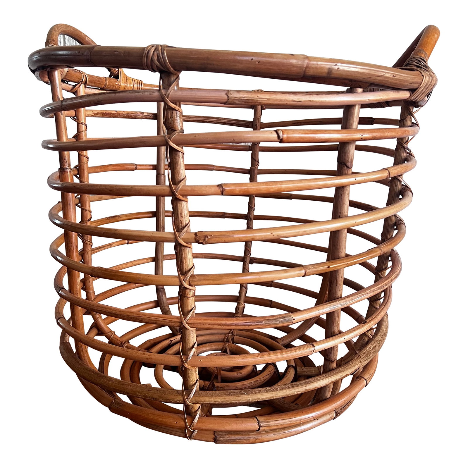XXL Vintage Franco Albini Style Woven Bamboo Basket: Gorgeous XXL Vintage Bamboo Basket Condition: Alterations: Original Condition Unaltered Imperfections: Some Imperfections Condition Notes: Excellent For Age - Ready to Use500 Origin: Italy Creator: