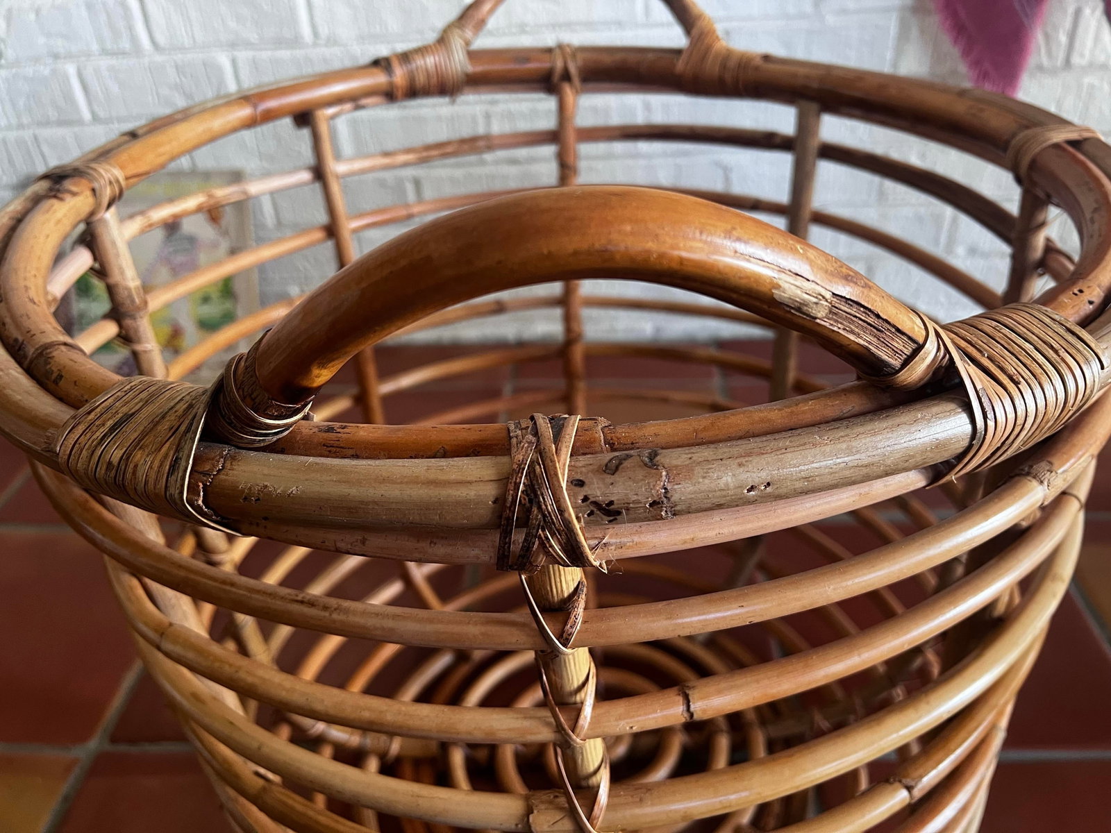 XXL Vintage Franco Albini Style Woven Bamboo Basket - 4