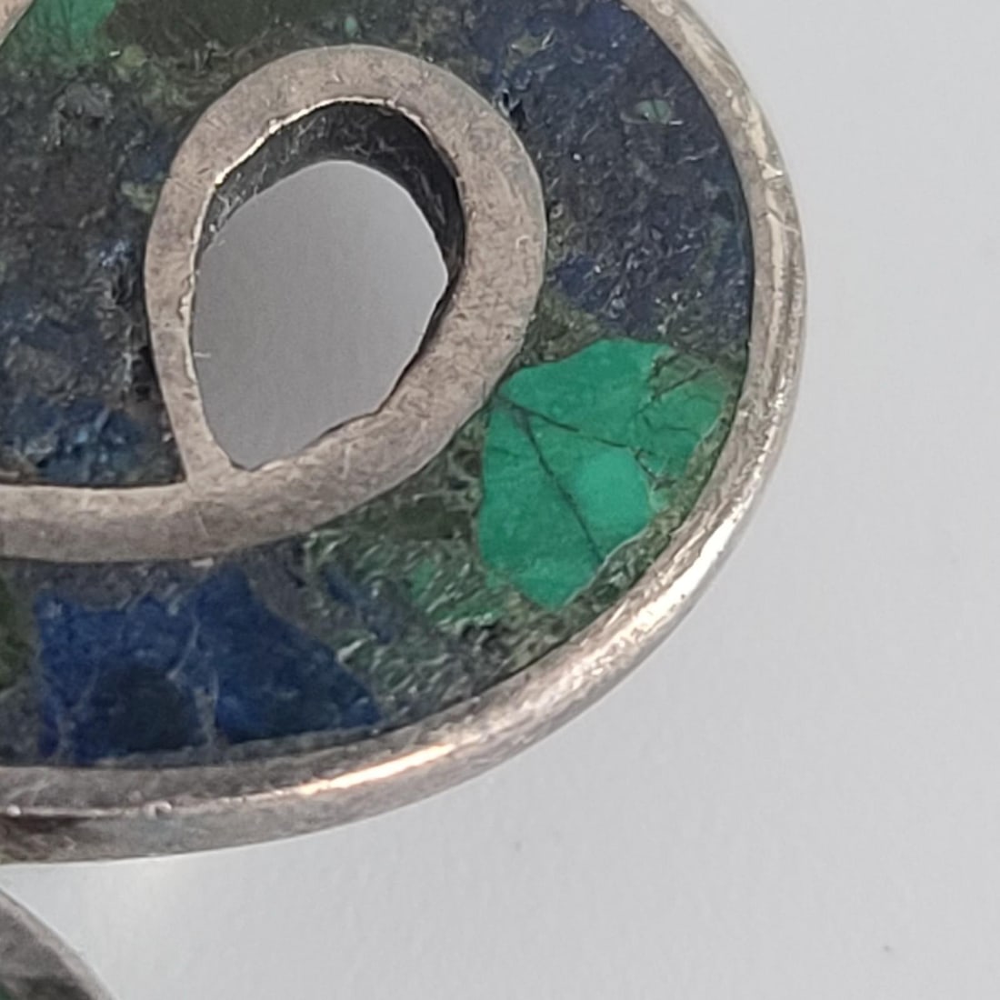 1970s Los Castillo Mexico Turquoise Malachite Lapis Swirl Sterling Brooch - 5