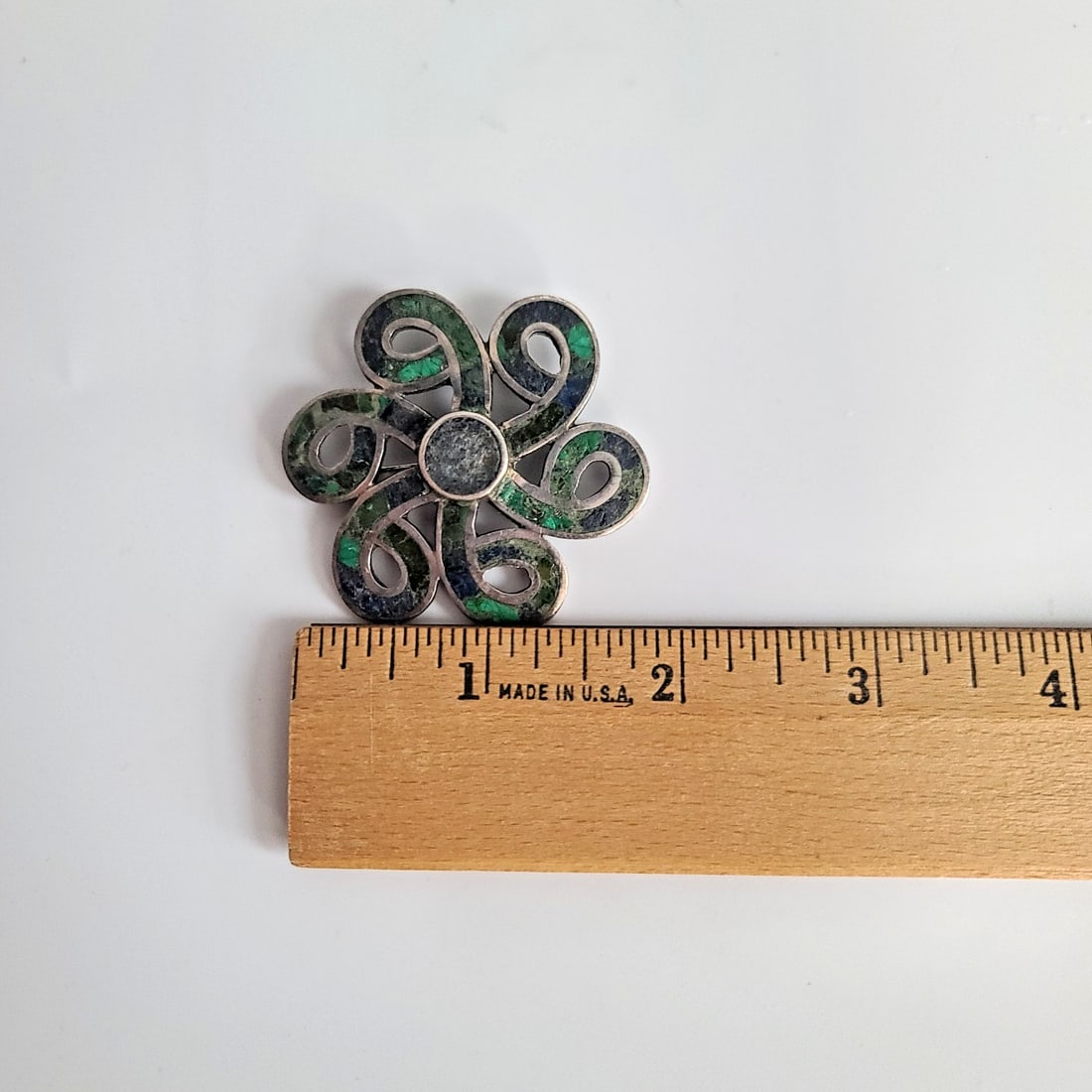 1970s Los Castillo Mexico Turquoise Malachite Lapis Swirl Sterling Brooch - 6