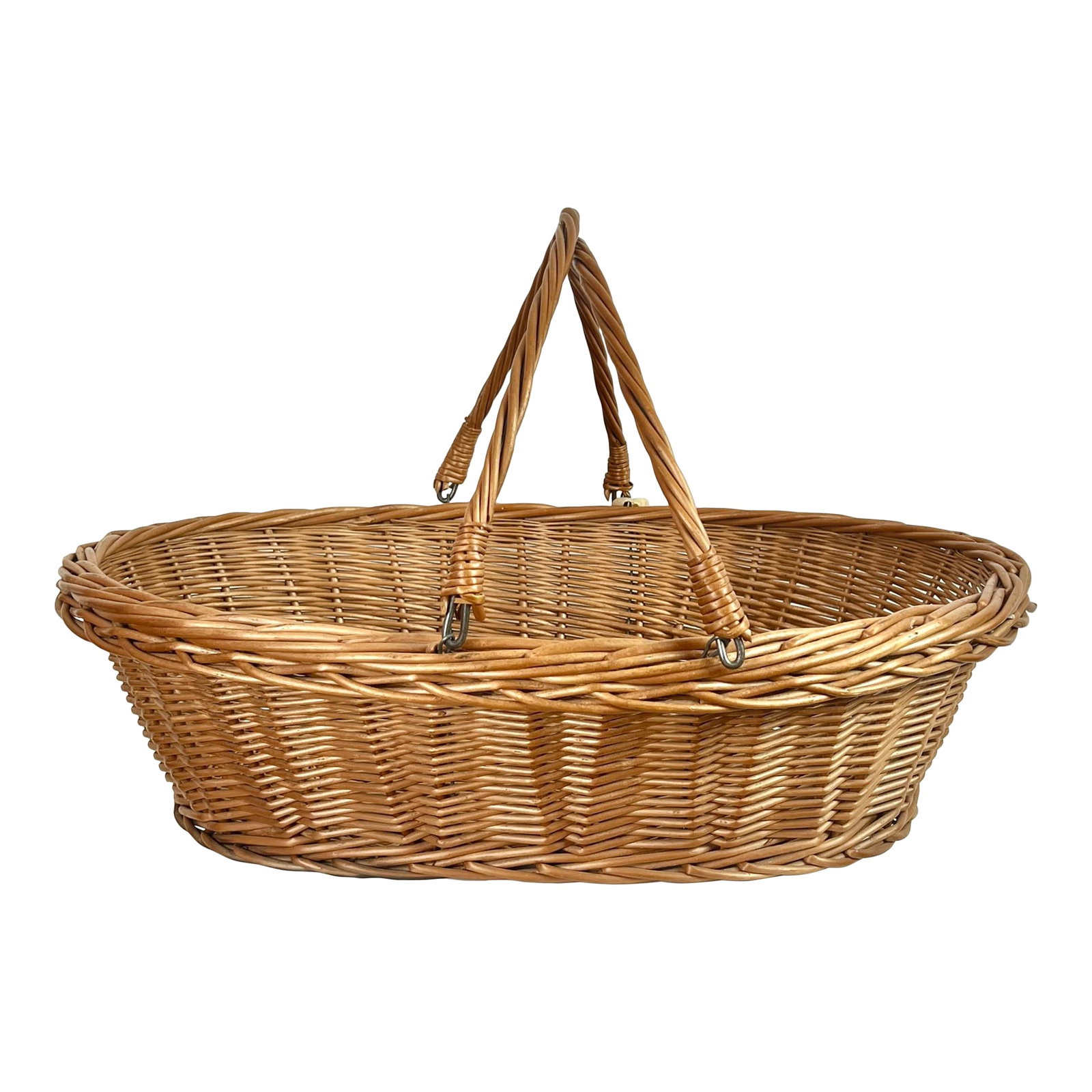 Antique French Willow Market Basket With Iron Swing Handles, C. 1890-1910 (1 of 10)