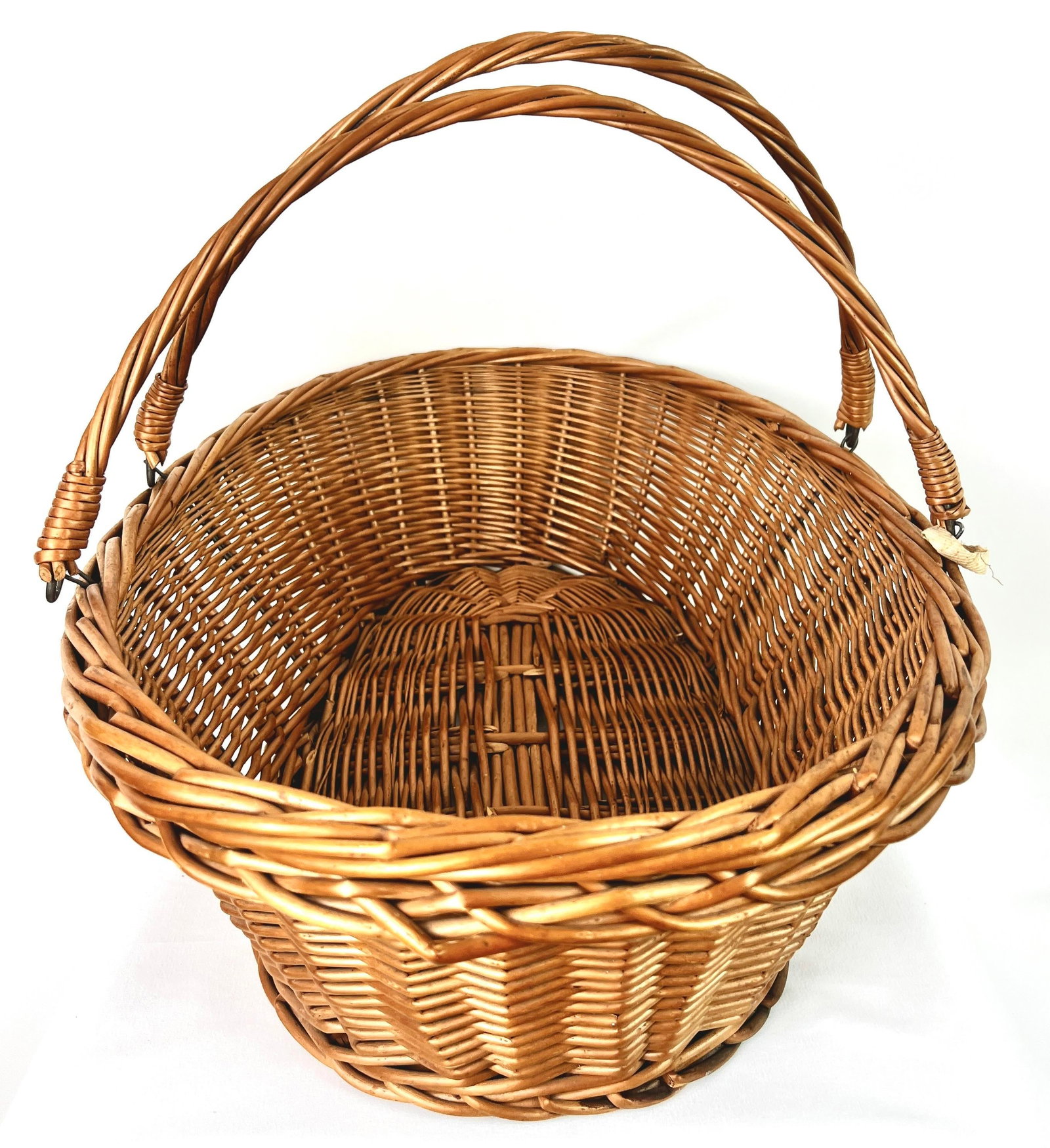 Antique French Willow Market Basket With Iron Swing Handles, C. 1890-1910 - 2