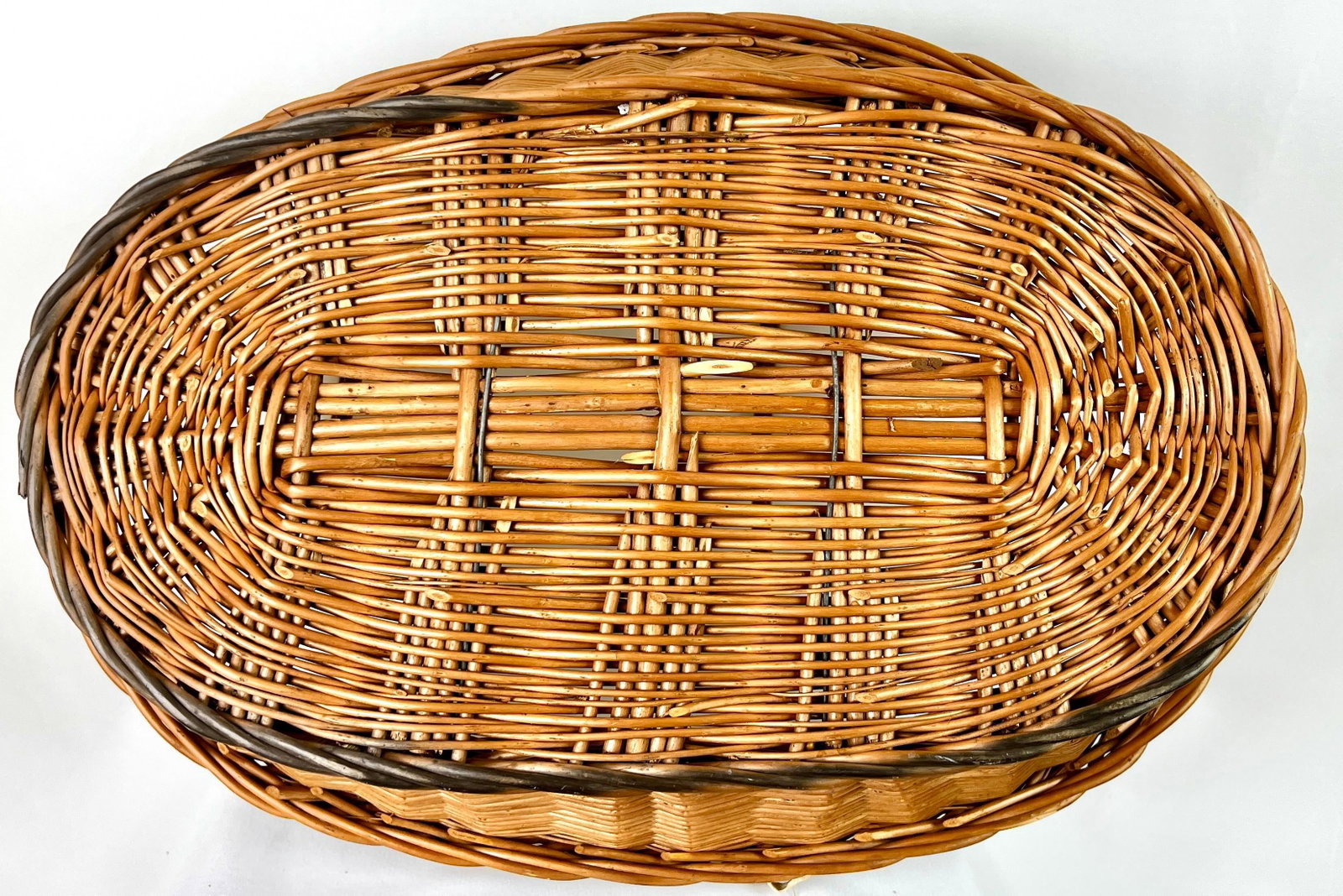 Antique French Willow Market Basket With Iron Swing Handles, C. 1890-1910 - 4