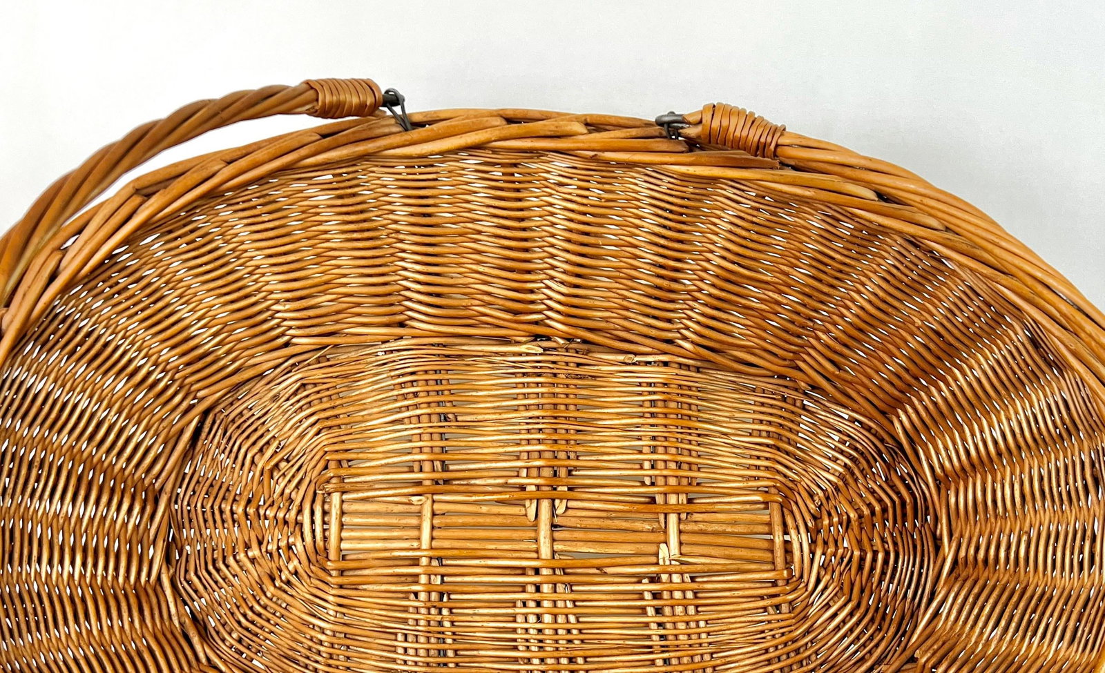Antique French Willow Market Basket With Iron Swing Handles, C. 1890-1910 - 8