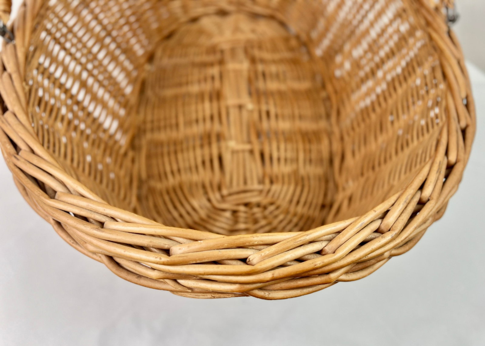Antique French Willow Market Basket With Iron Swing Handles, C. 1890-1910 - 9