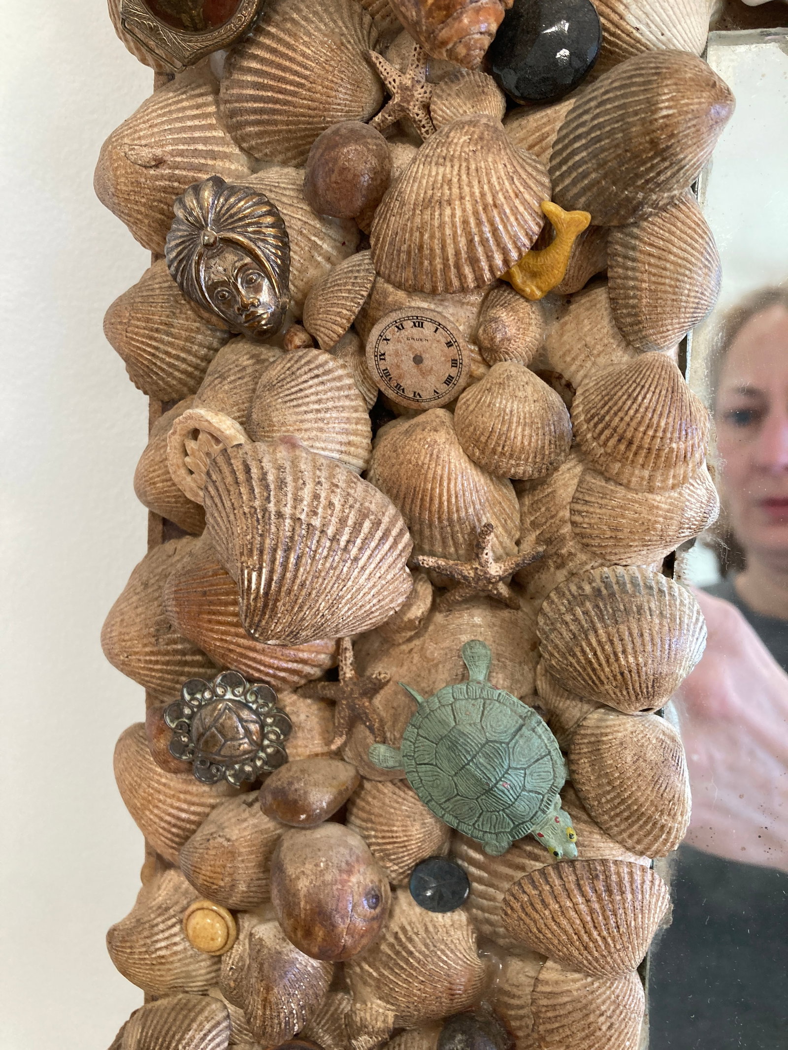 Handcrafted Vintage Seashell Wall Mirror, Coastal Folk Art - 11