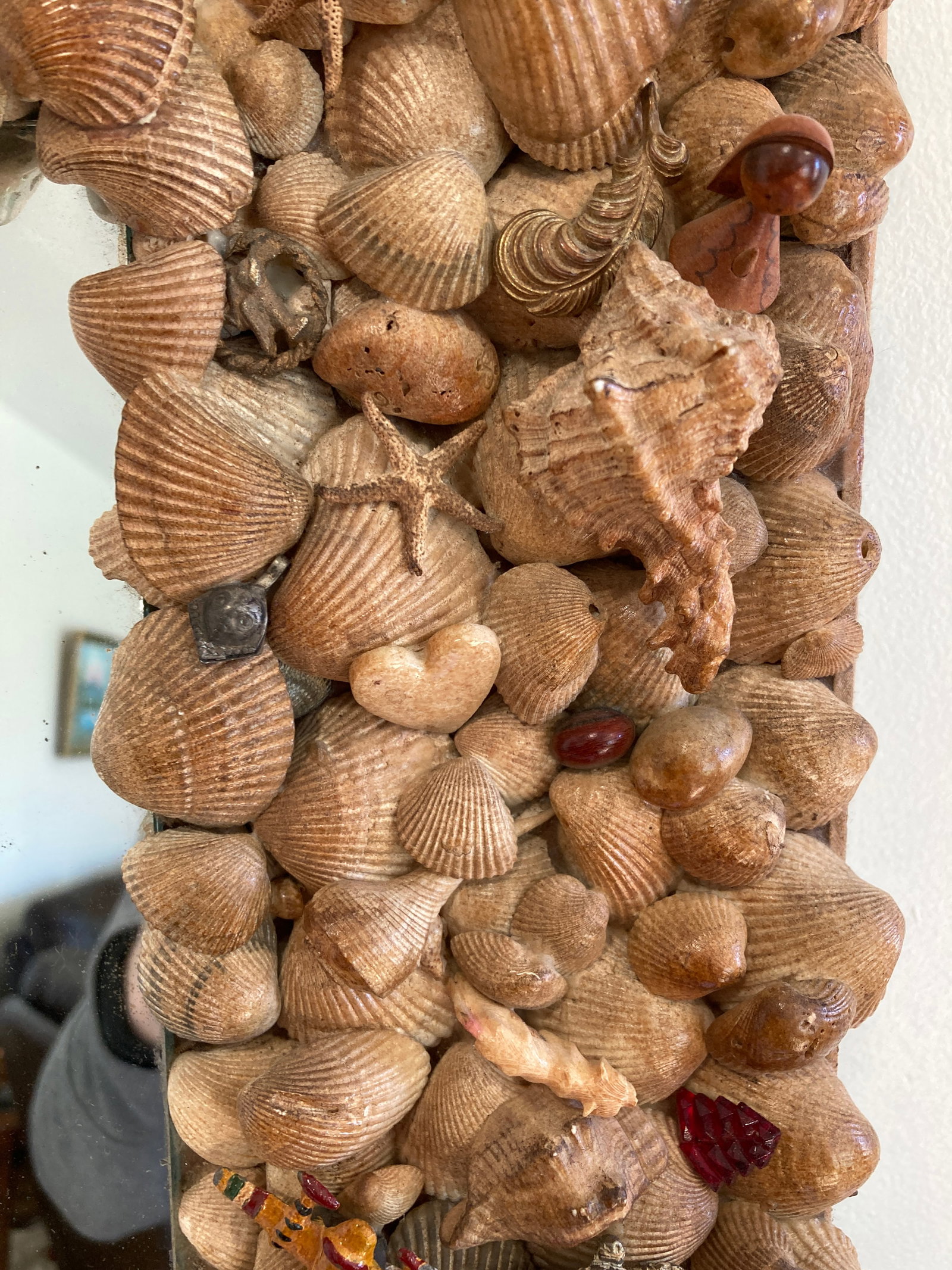 Handcrafted Vintage Seashell Wall Mirror, Coastal Folk Art - 2